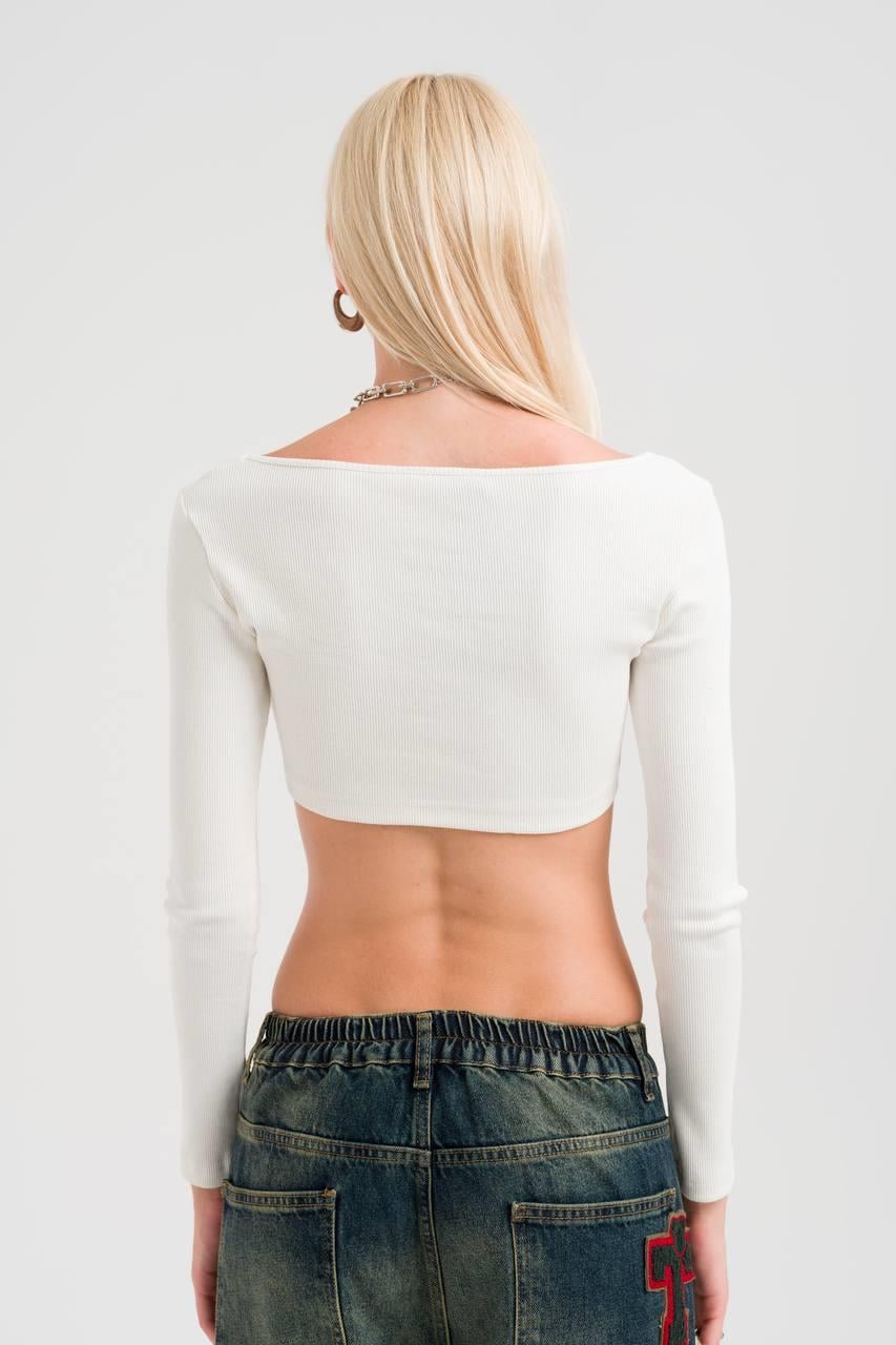 Beyaz Uzun Kollu TW-3 Premium Crop-Top