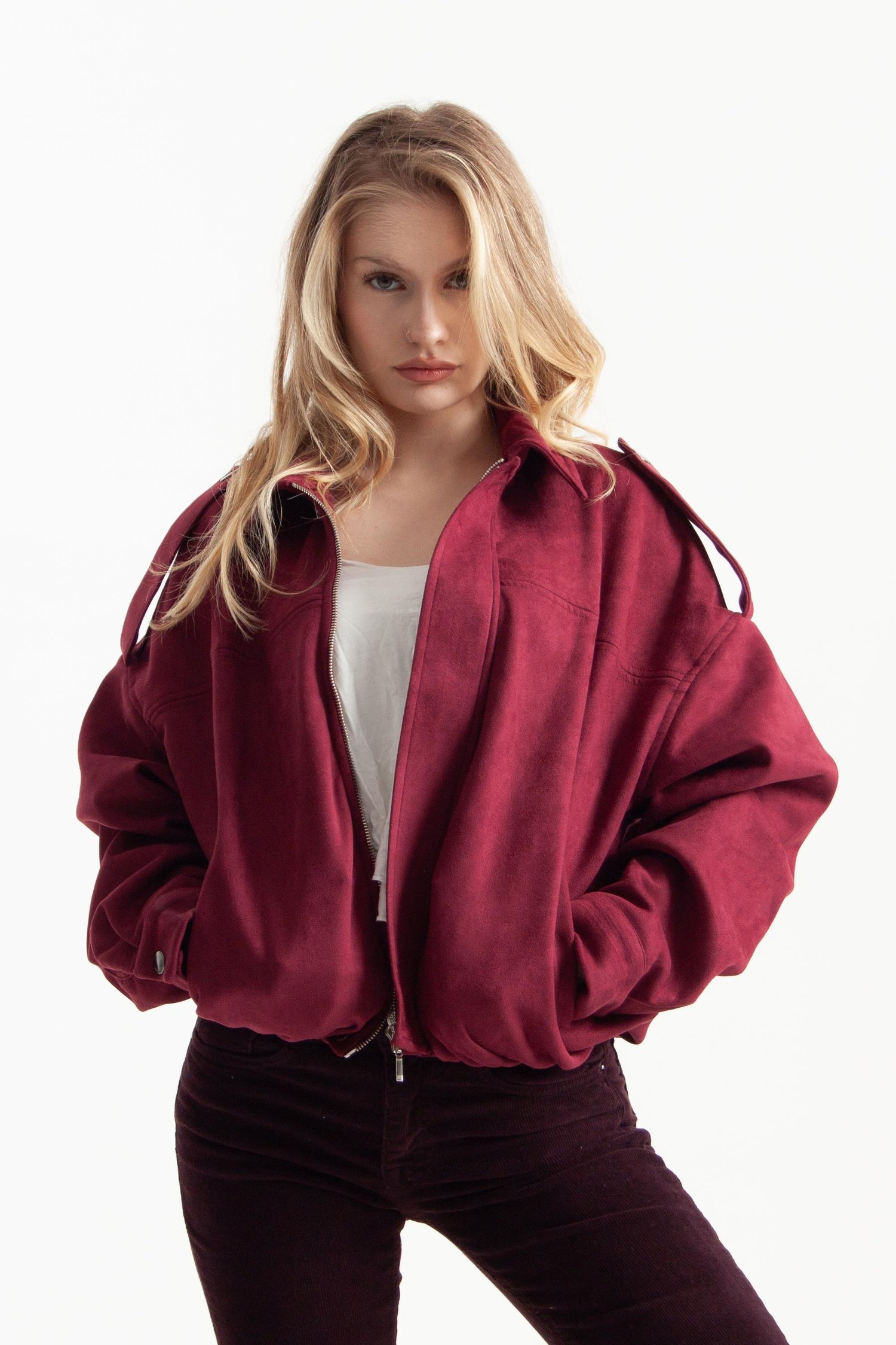 Bordo Oversize Bomber Ceket