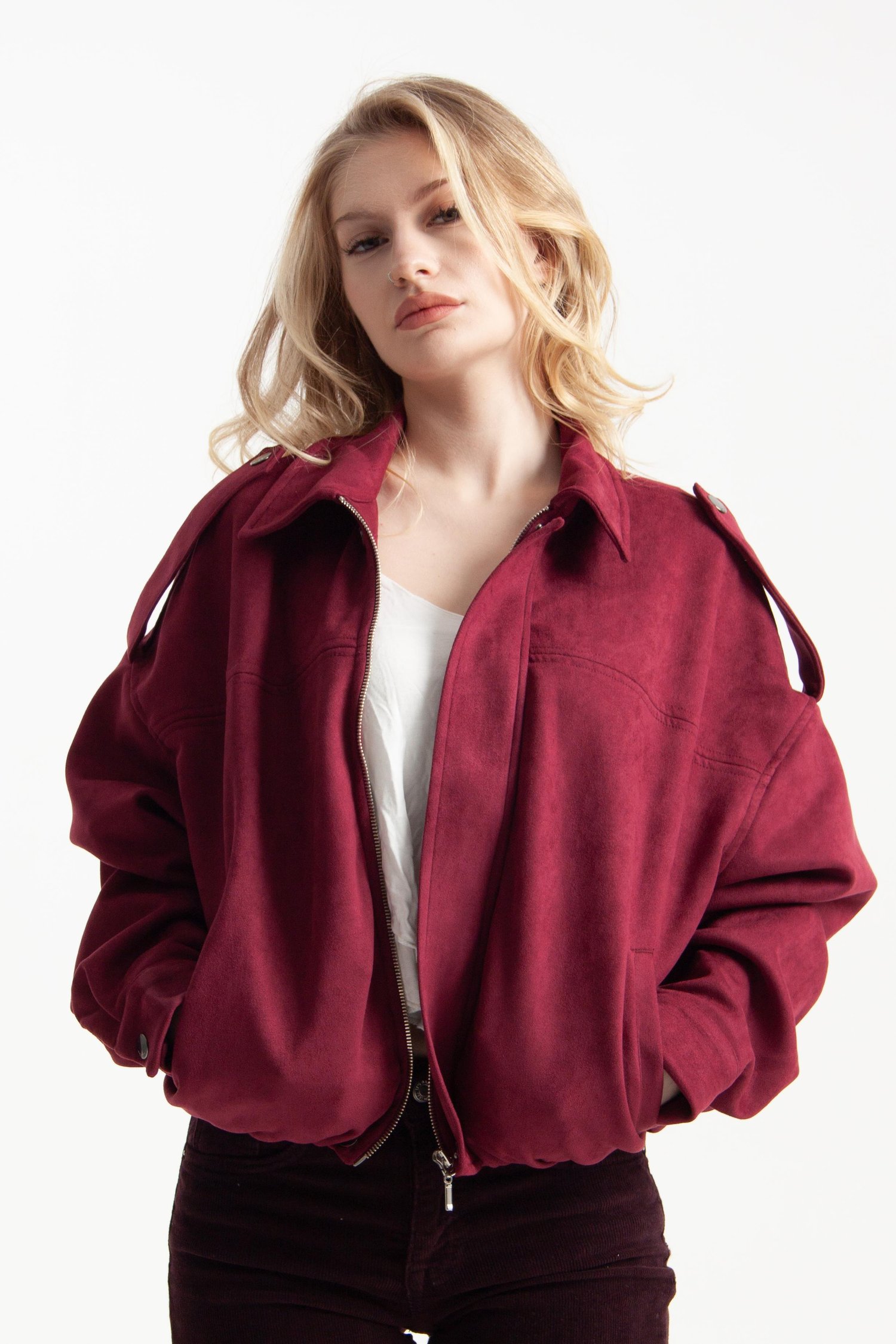 Bordo Oversize Bomber Ceket