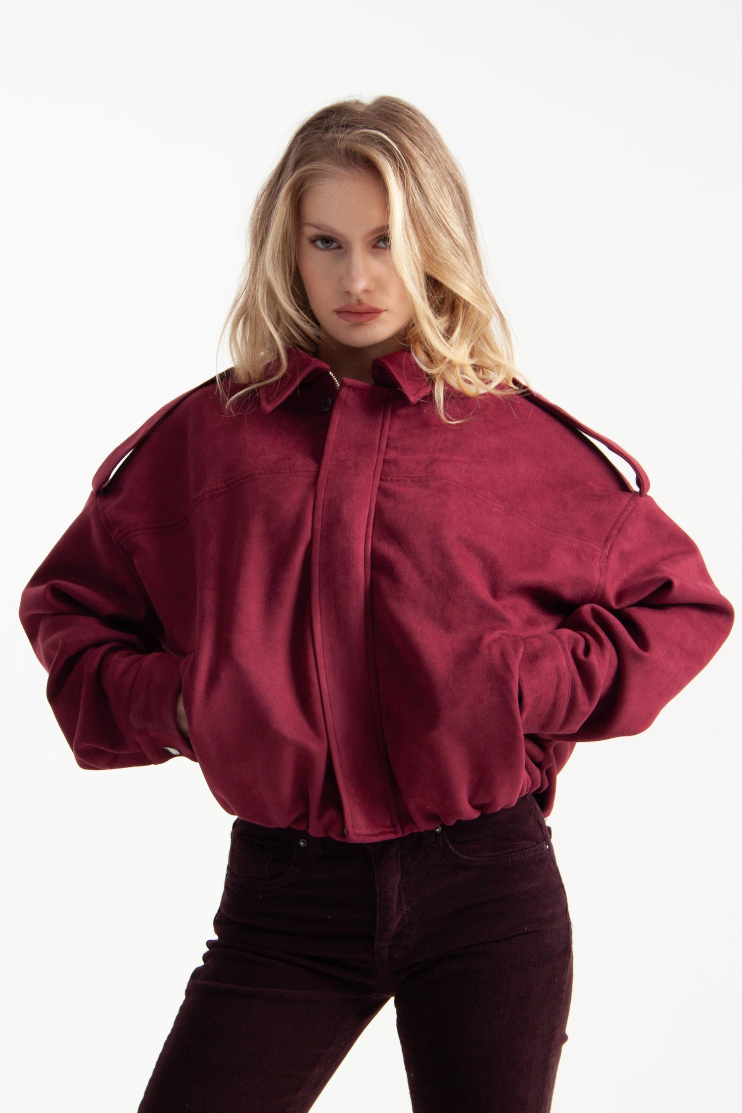 Bordo Oversize Bomber Ceket