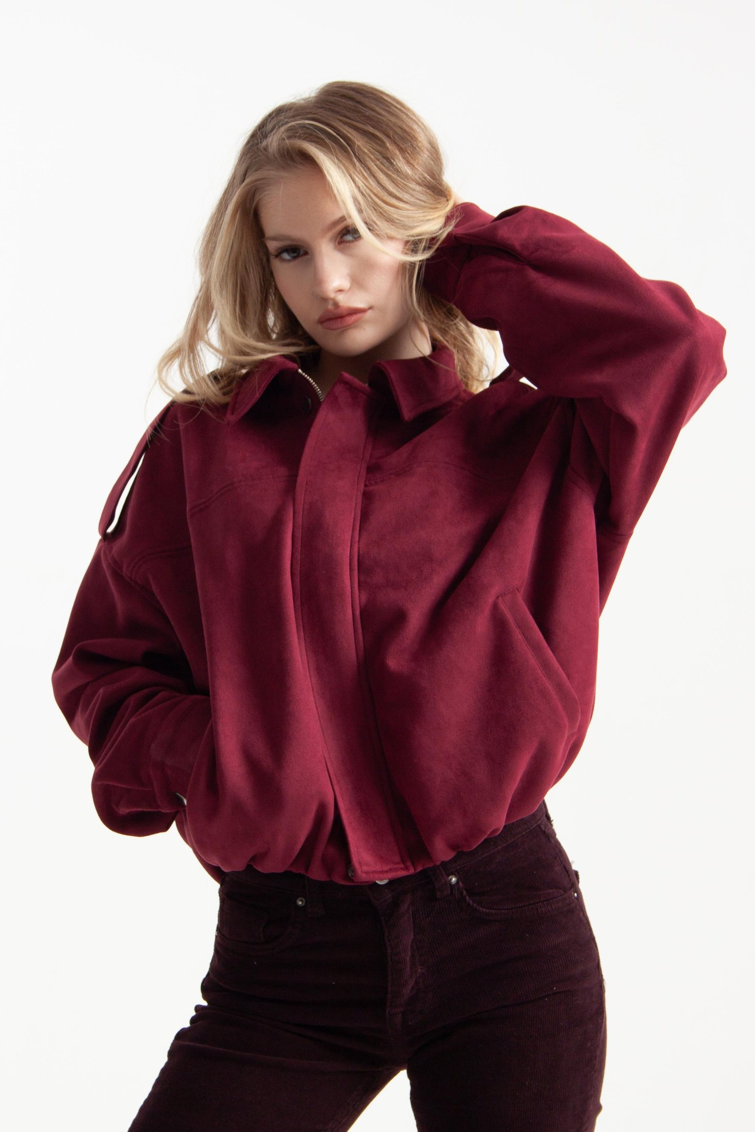Bordo Oversize Bomber Ceket