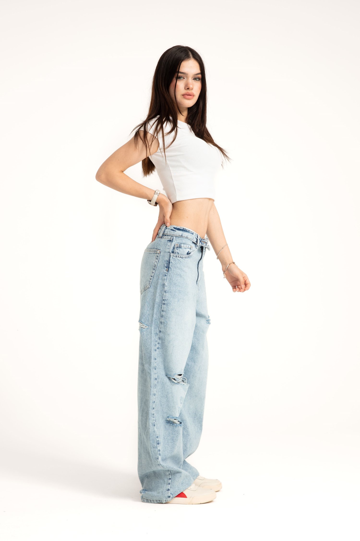 Buz Mavi Ters Kemer Straight Jean