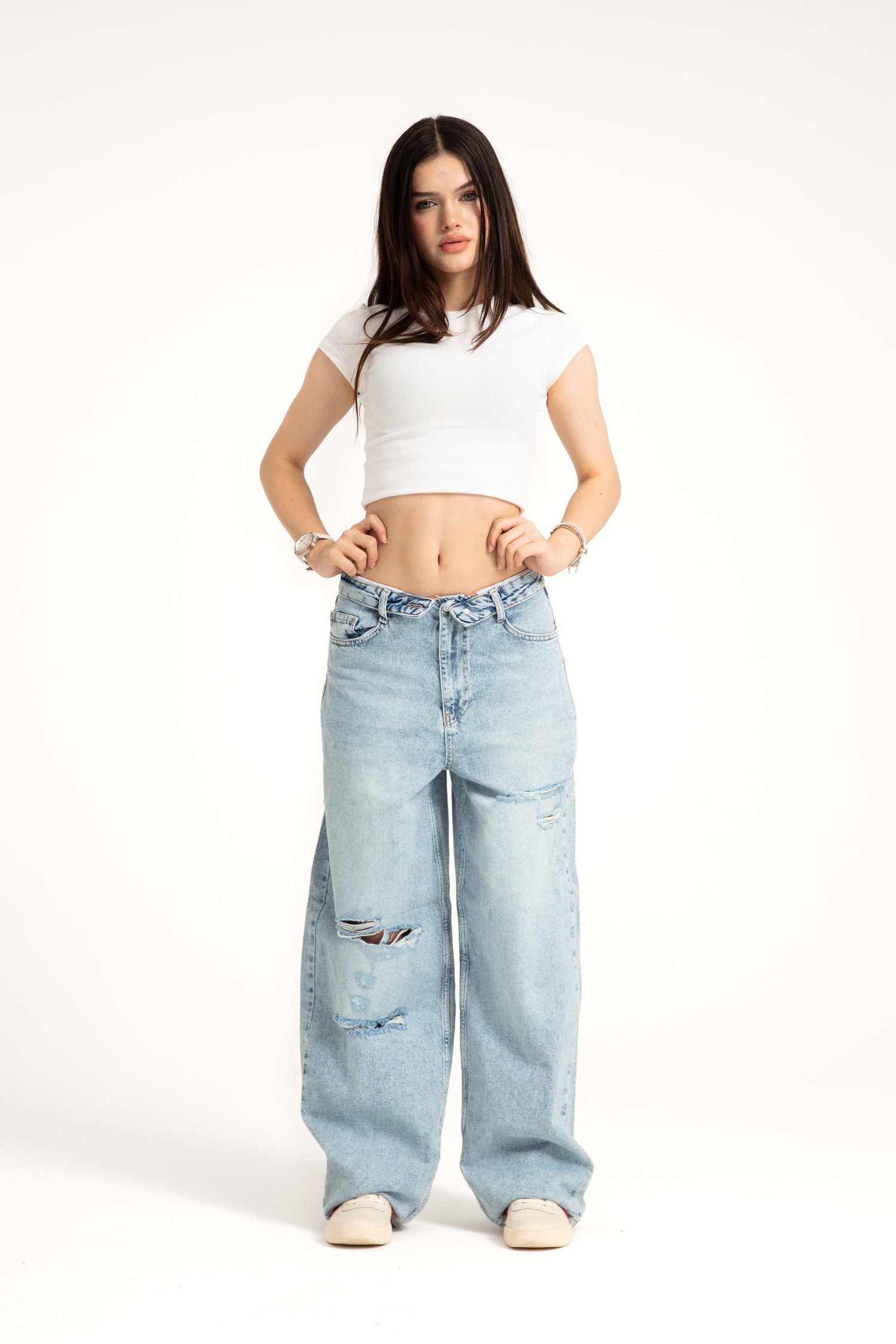 Buz Mavi Ters Kemer Straight Jean