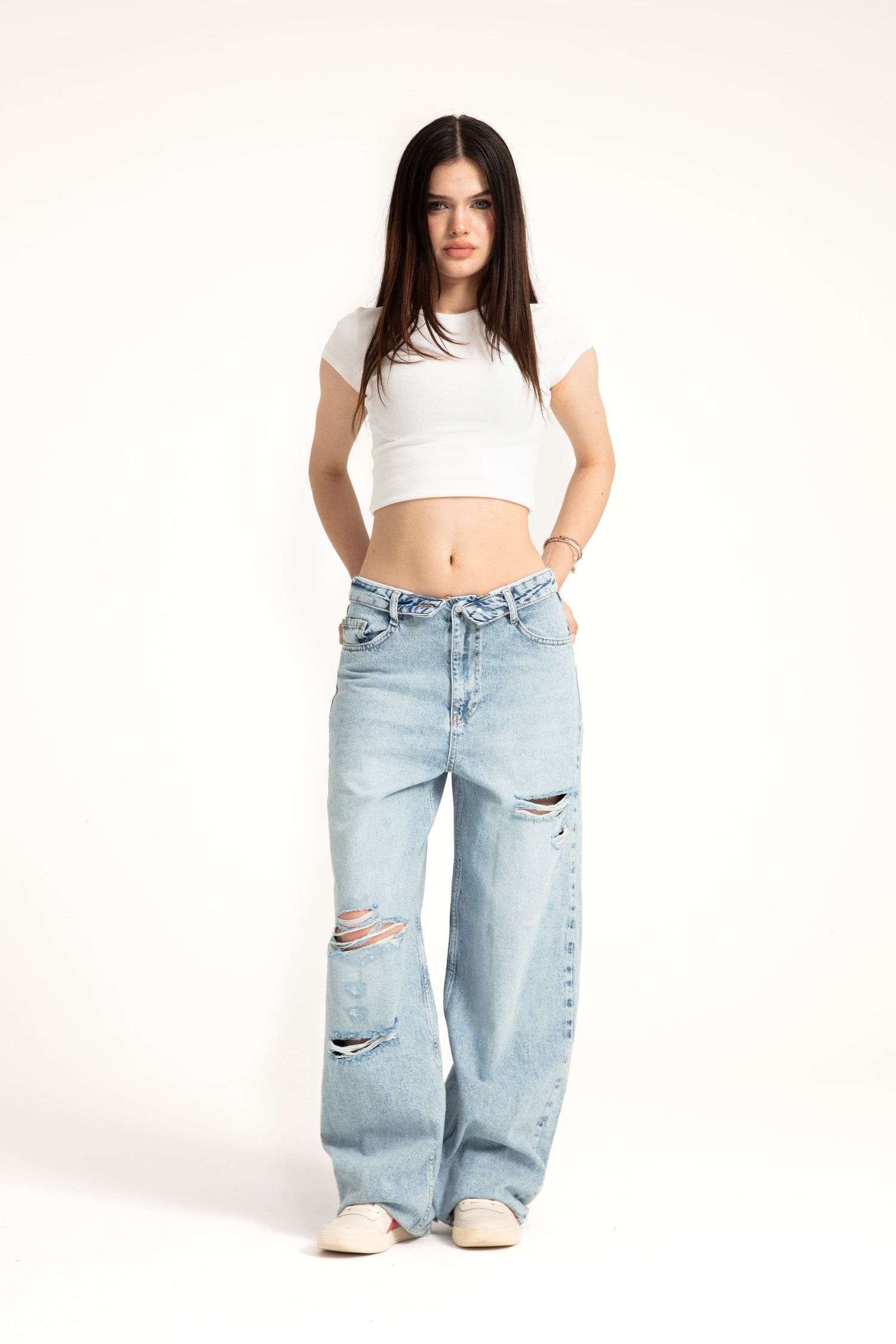 Buz Mavi Ters Kemer Straight Jean