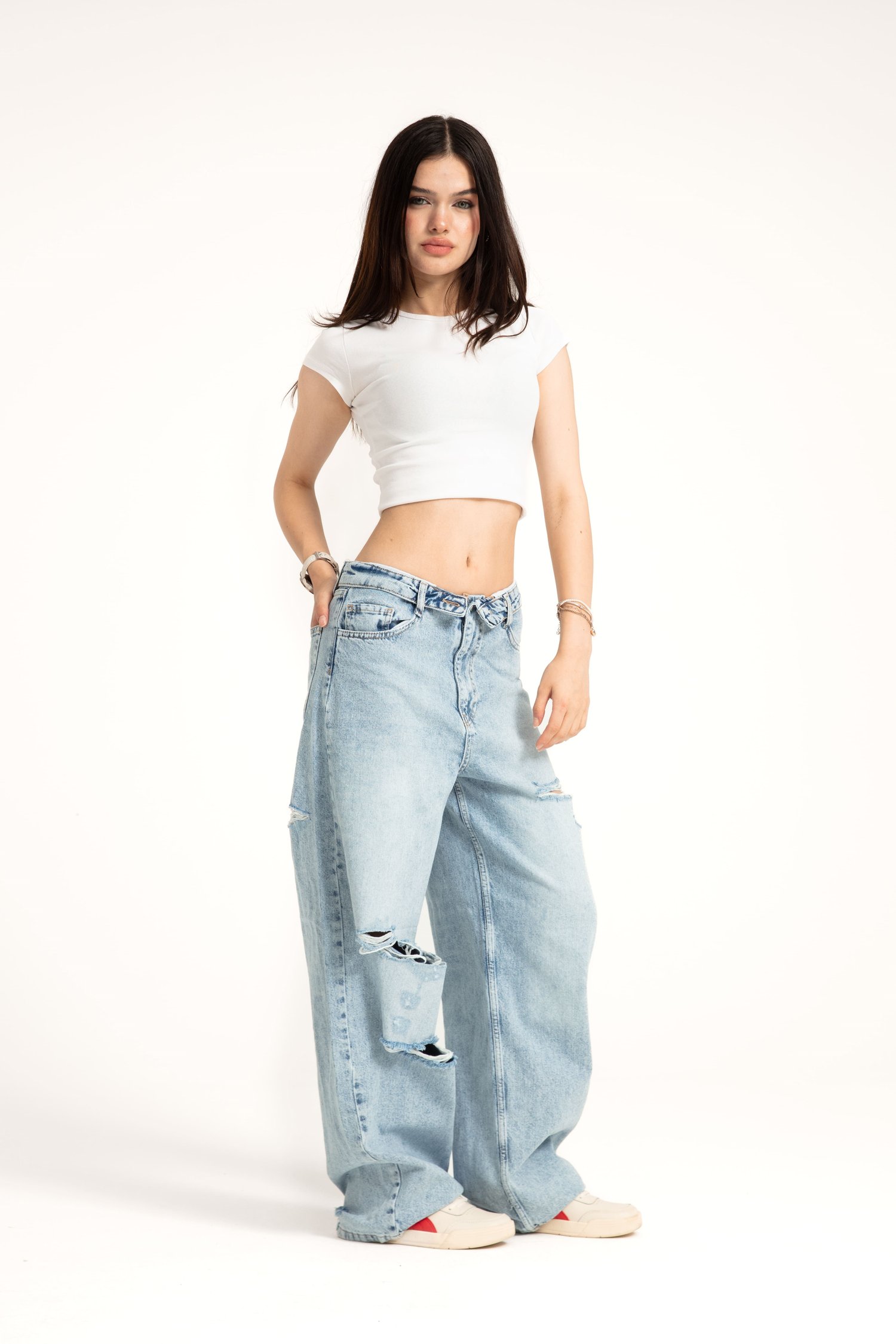 Buz Mavi Ters Kemer Straight Jean