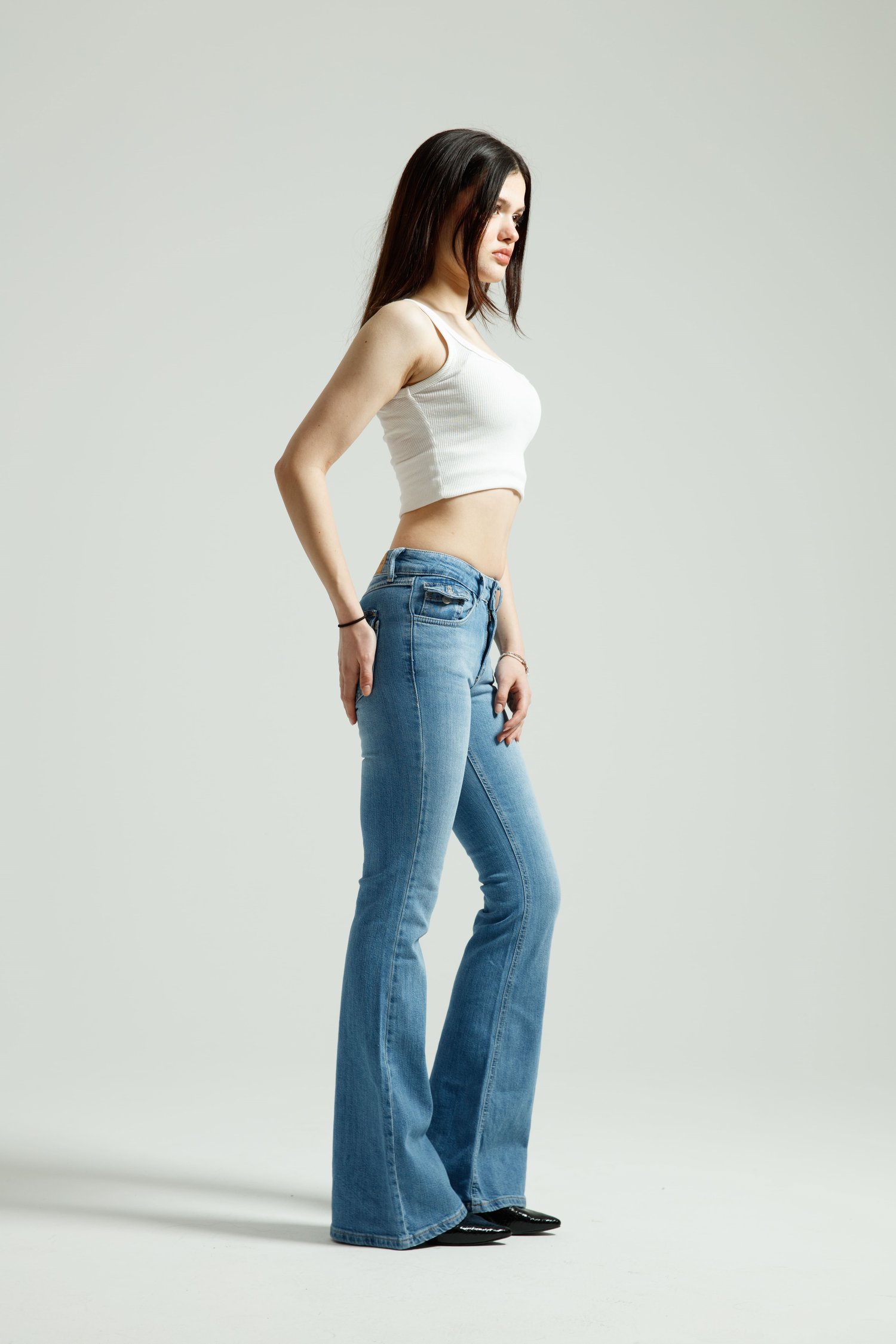 Buz Mavi Viscon Kumaş Flare Jean