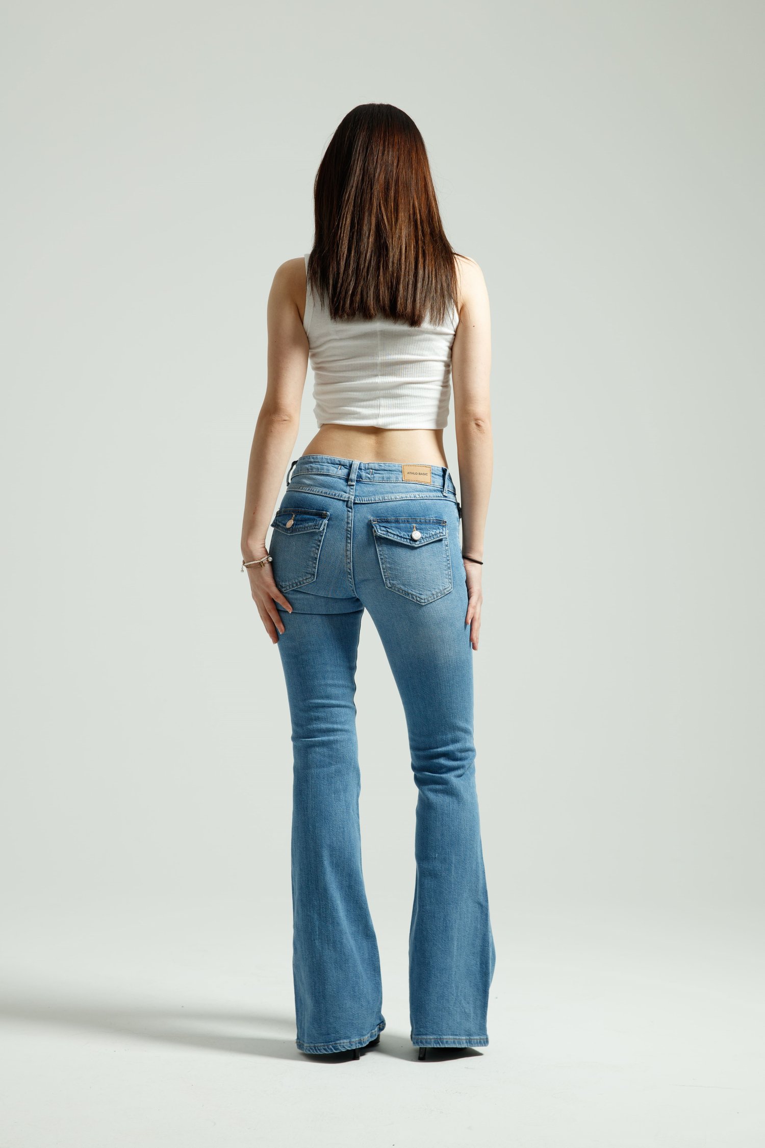 Buz Mavi Viscon Kumaş Flare Jean