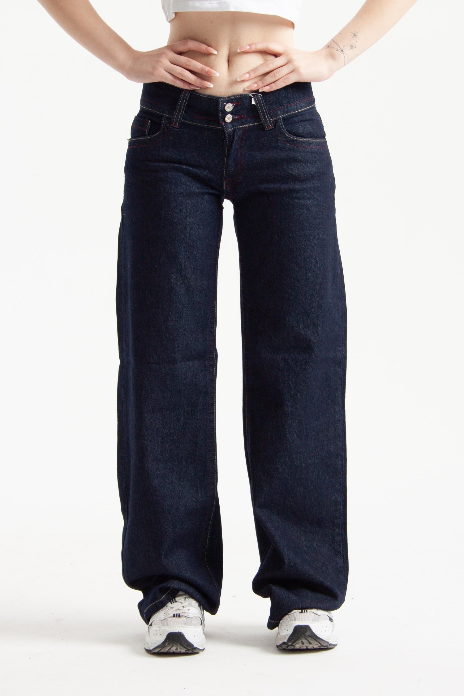 Koyu İndigo Viscon Kumaş Straight Jean