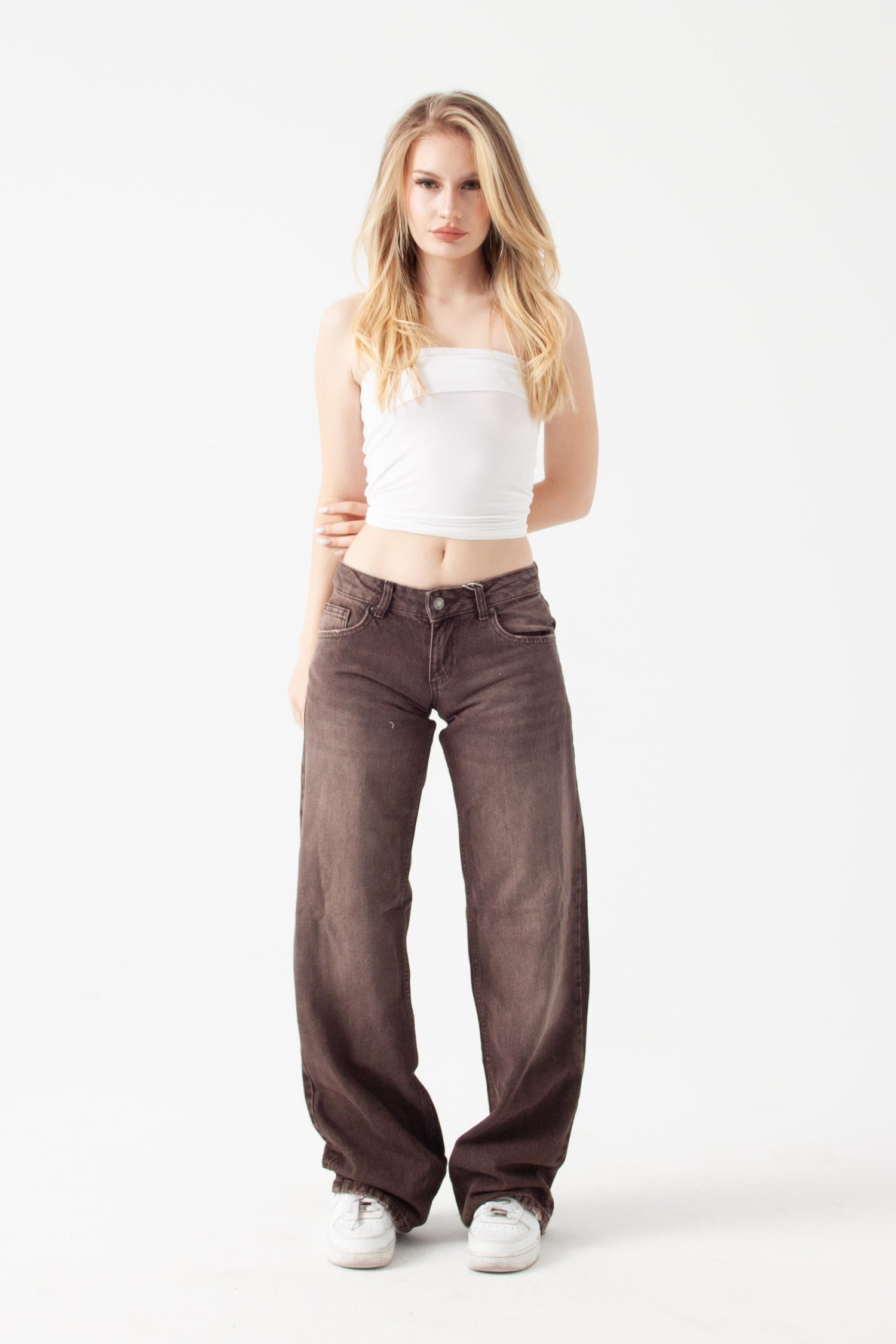 Koyu Kahve Düşük Bel Straight Jean
