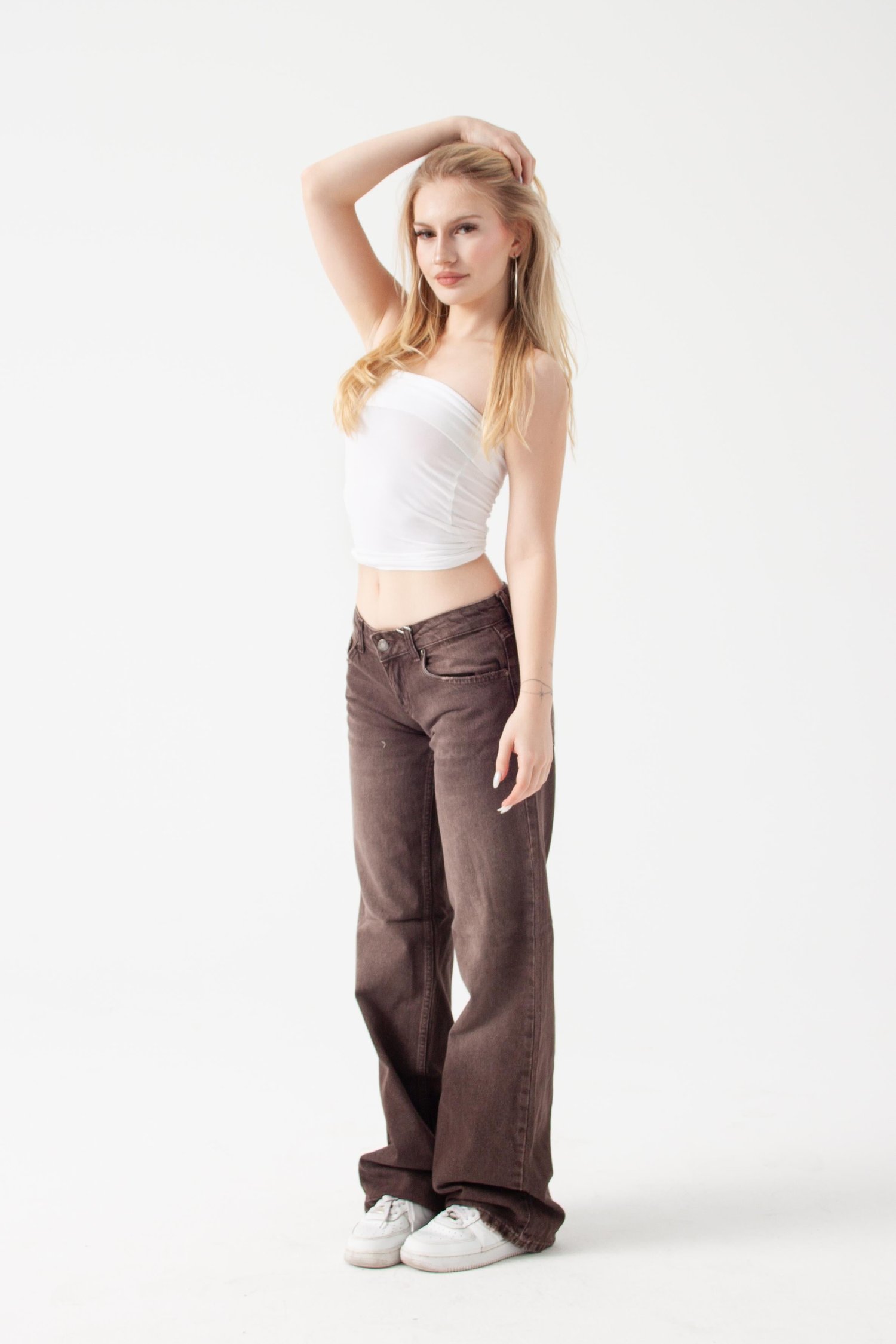 Koyu Kahve Düşük Bel Straight Jean