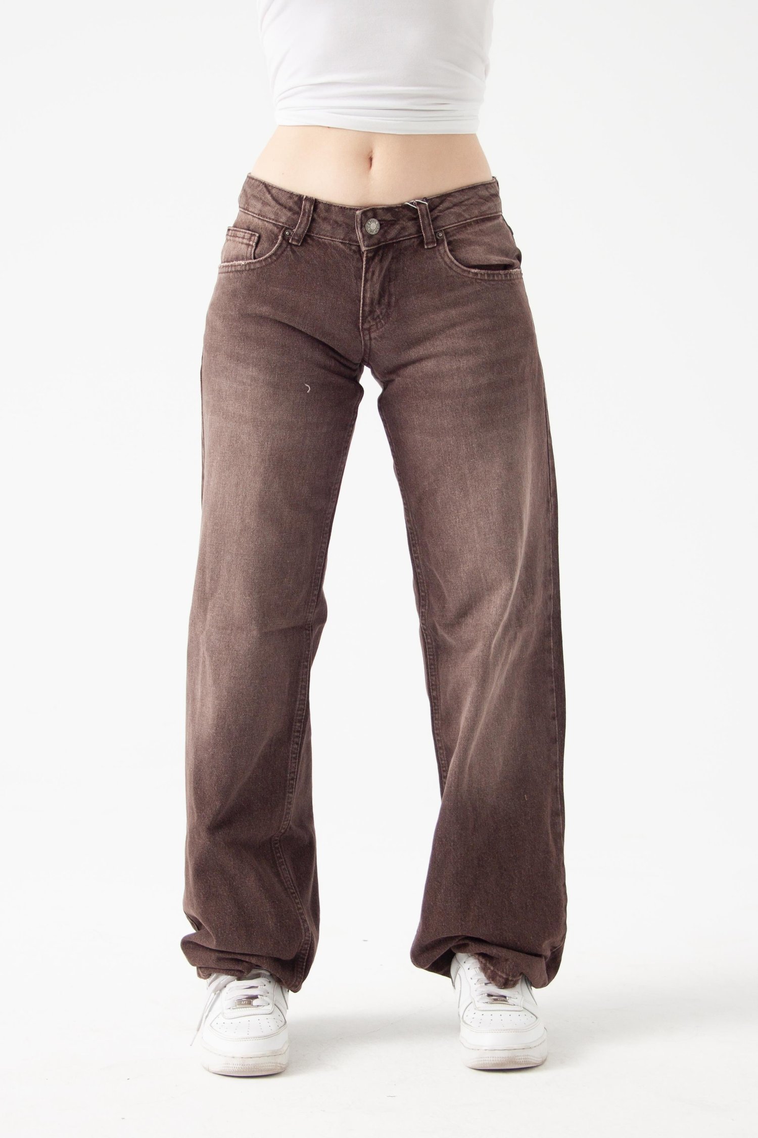 Koyu Kahve Düşük Bel Straight Jean