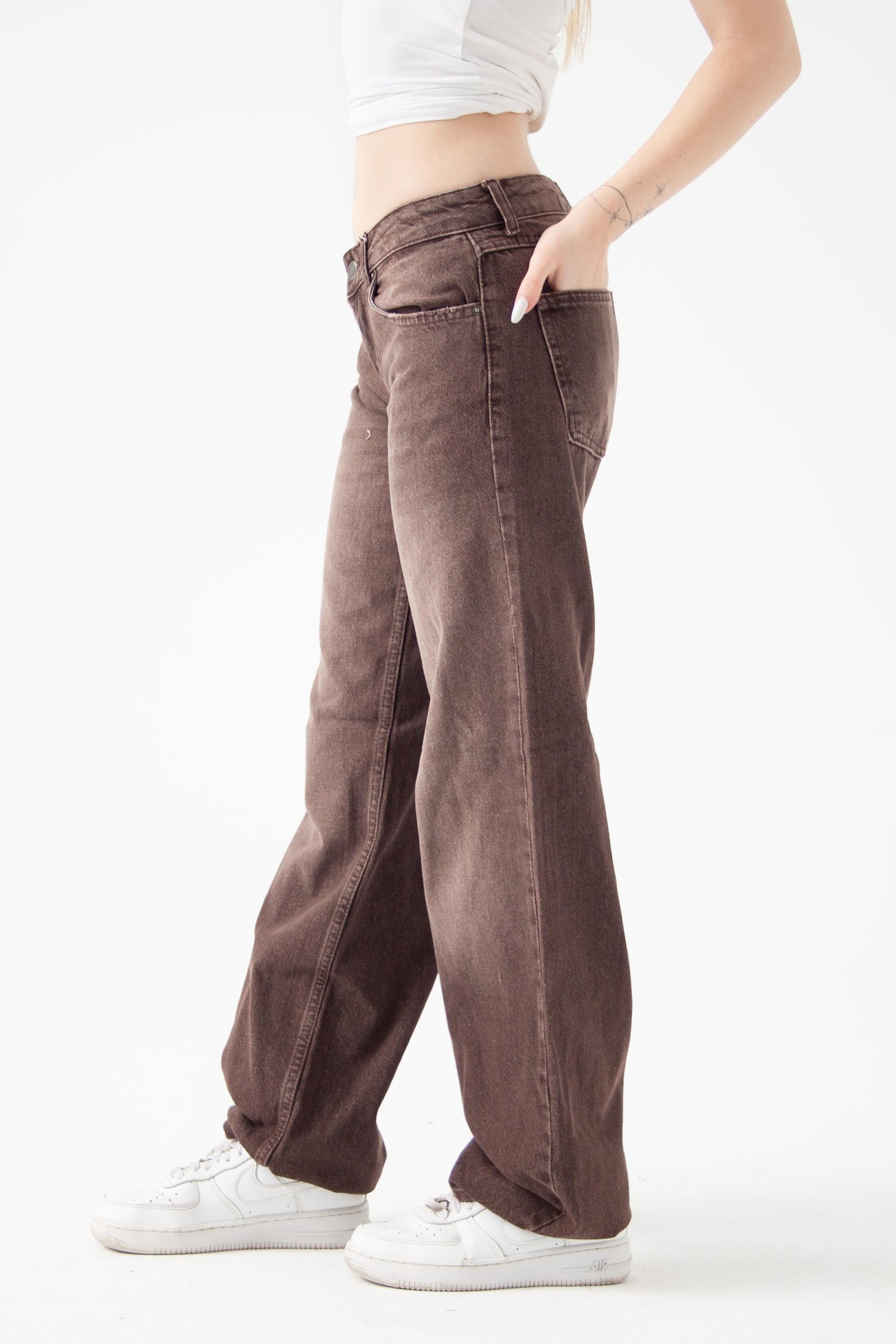 Koyu Kahve Düşük Bel Straight Jean