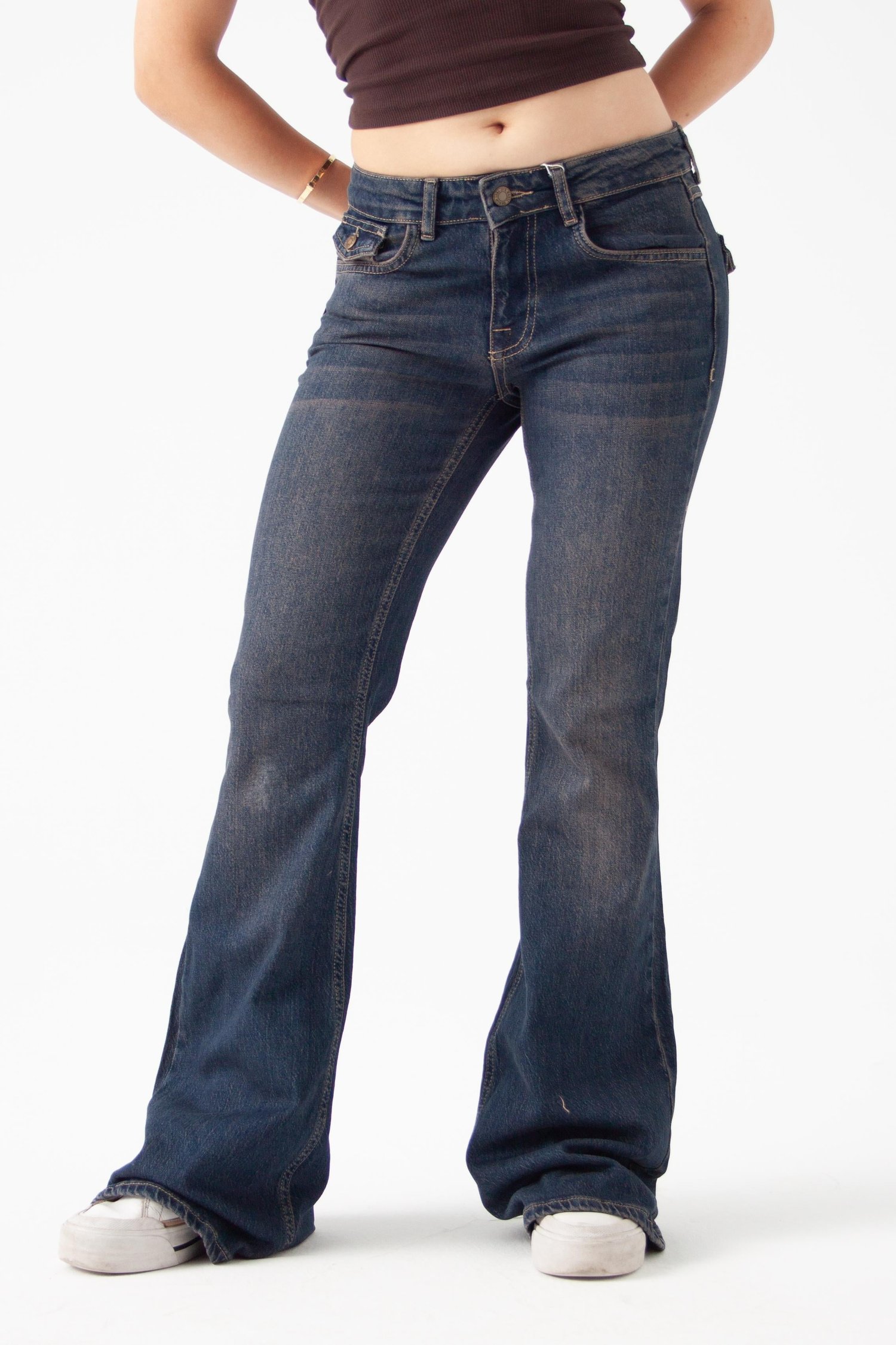 Koyu Mavi Viscon Kumaş Flare Jean