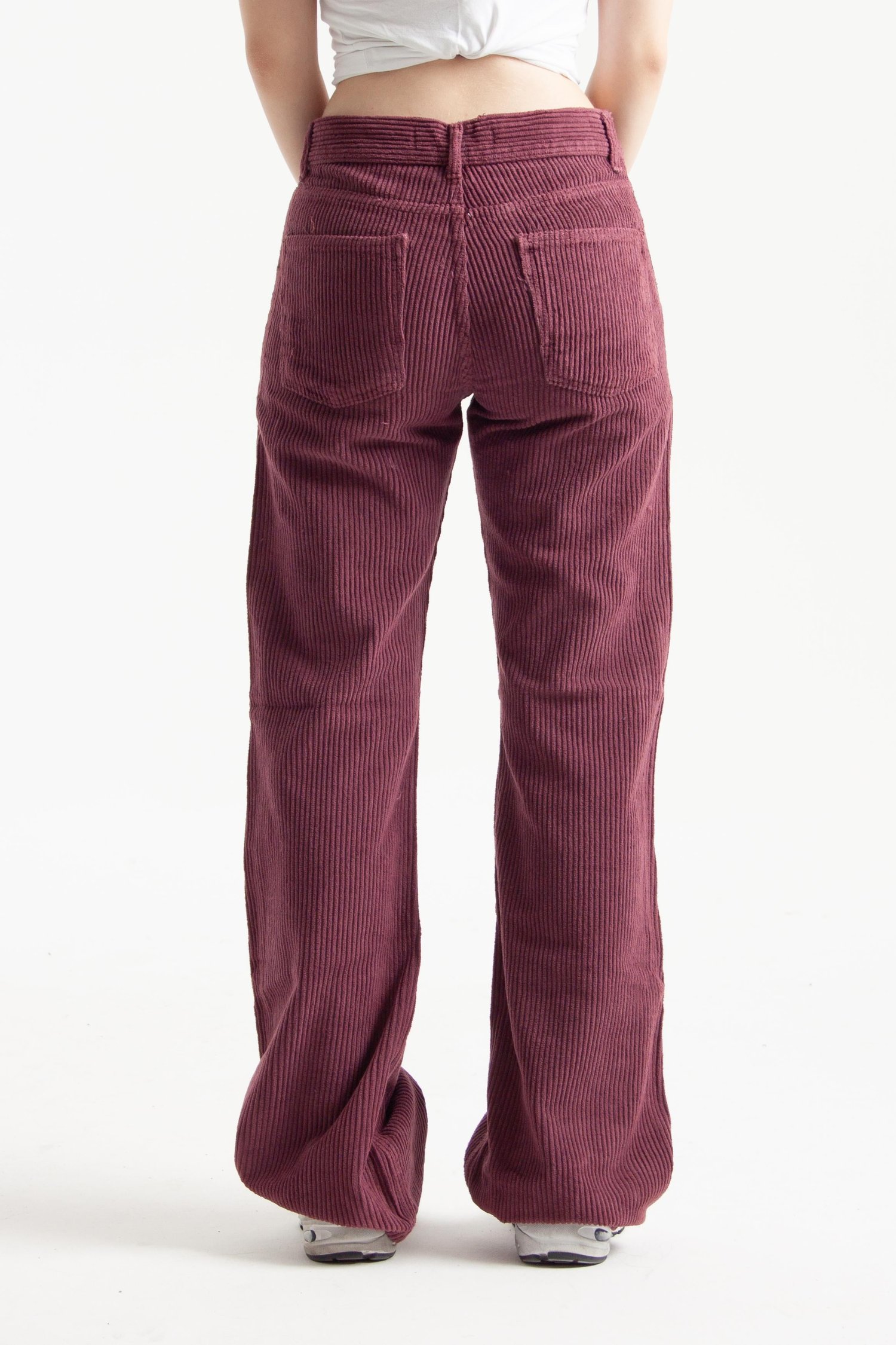 Koyu Mürdüm Kadife Kumaş Straight Jean