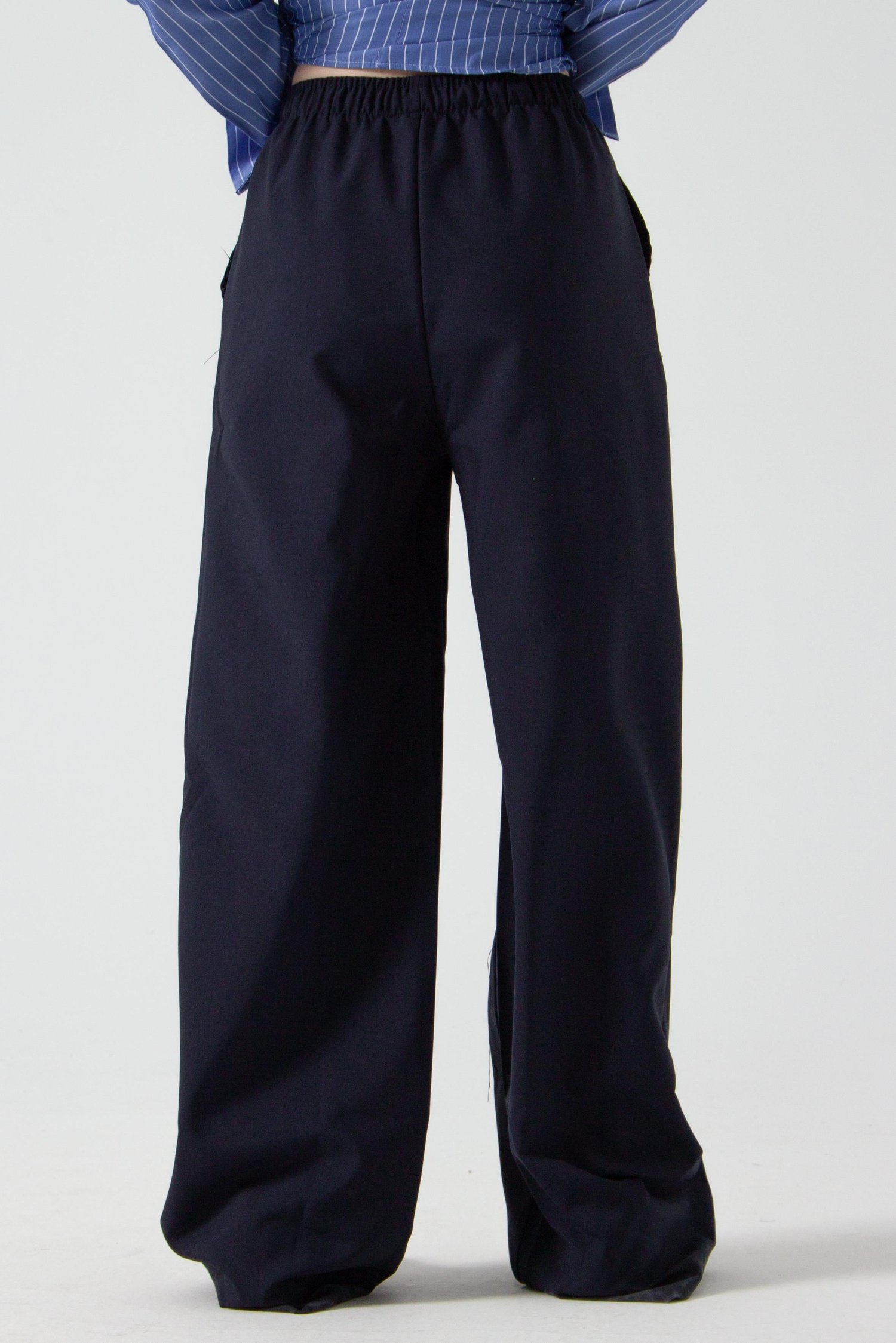 Lacivert Beli Lastikli Bol Paça Pantolon