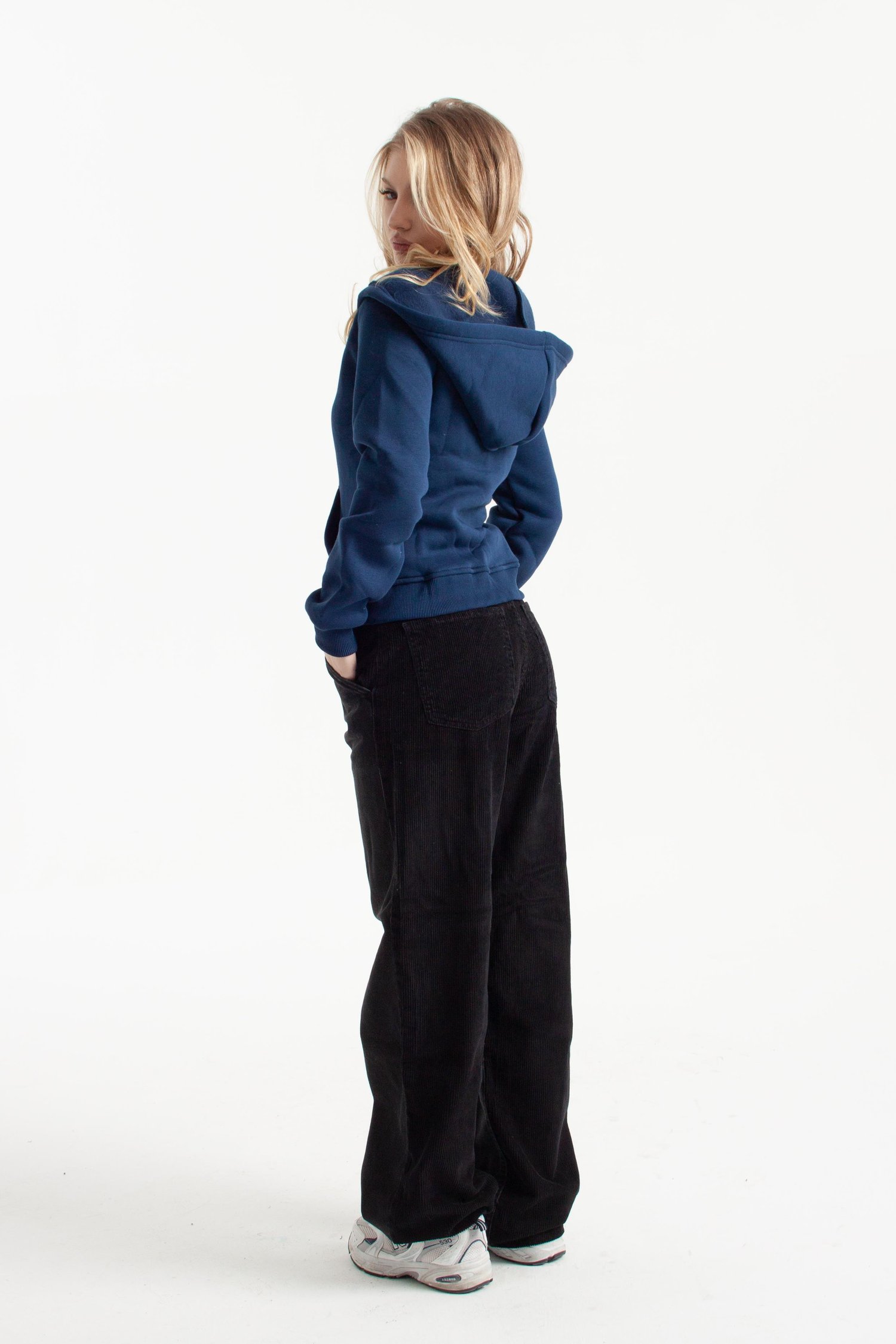Lacivert Retro-Fit Vücuda Oturan Zip-Hoodie
