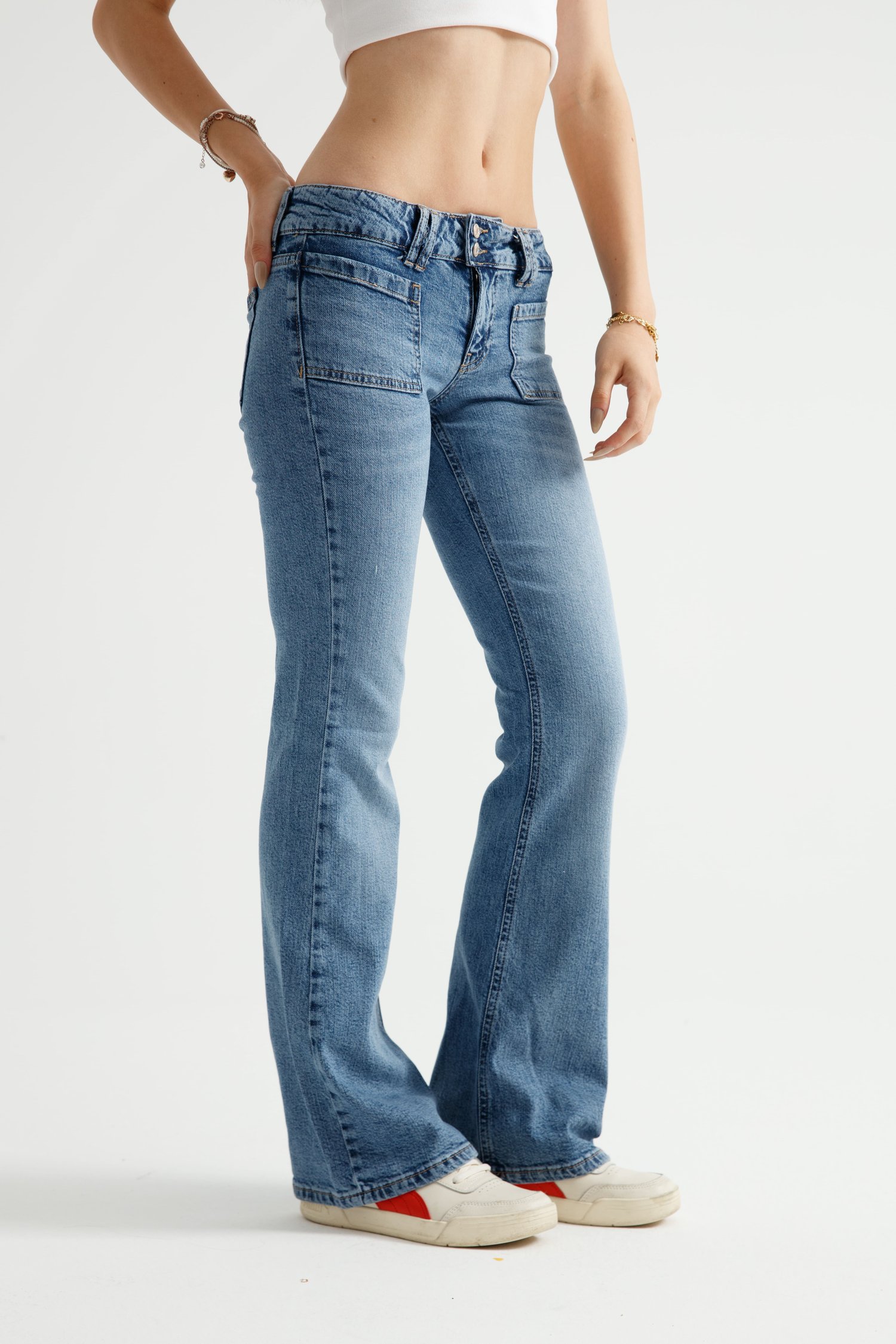 Mavi Düşük Bel Flare Jean