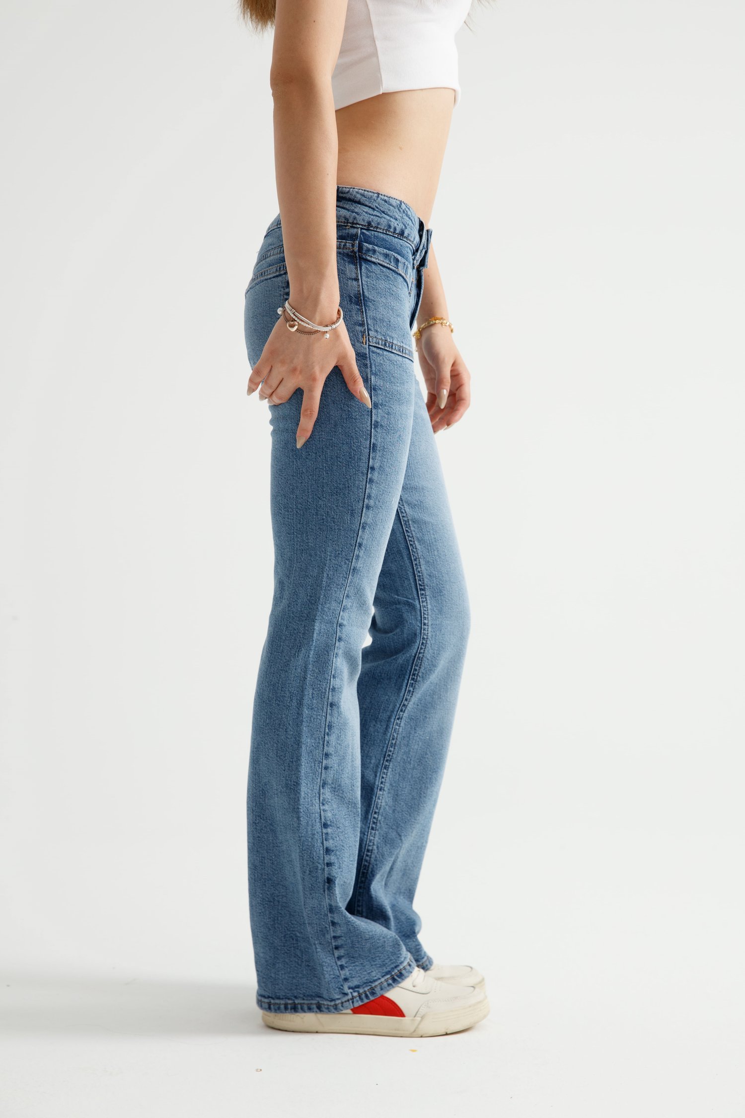Mavi Düşük Bel Flare Jean
