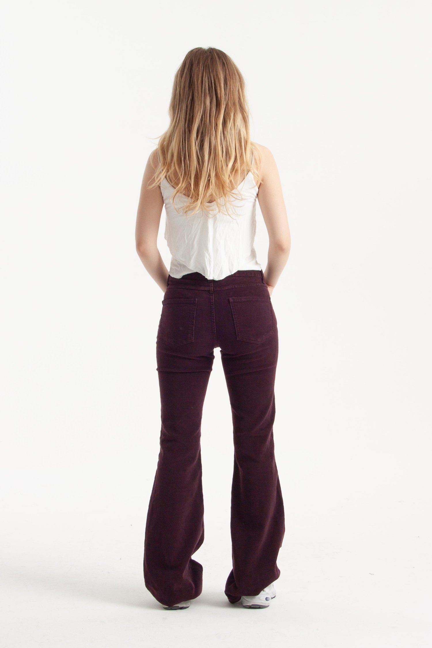 Mor İnce Fitilli Kadife Kumaş Flare Jean