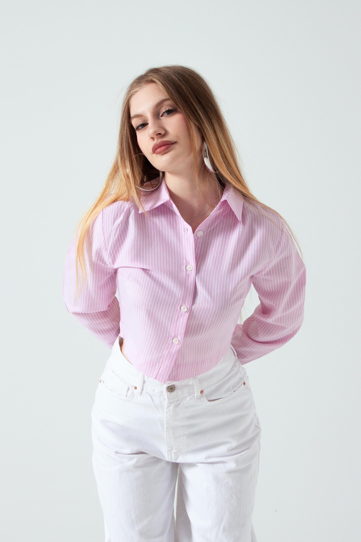 Pembe Crop Gömlek