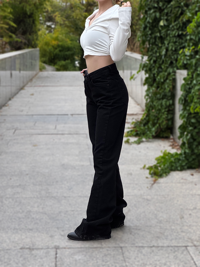 Siyah Baggy Flare Jean
