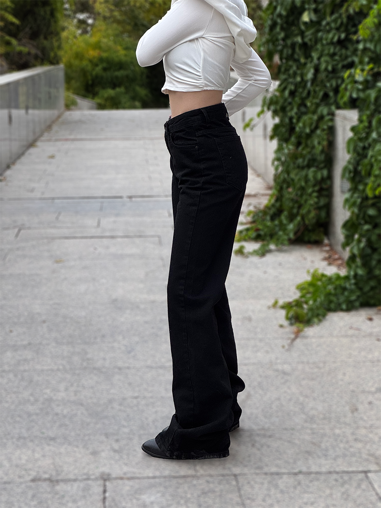 Siyah Baggy Flare Jean