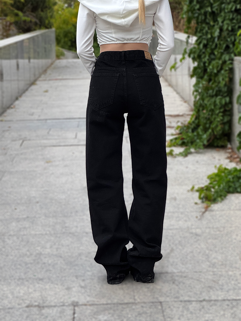 Siyah Baggy Flare Jean