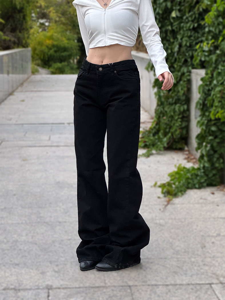 Siyah Baggy Flare Jean