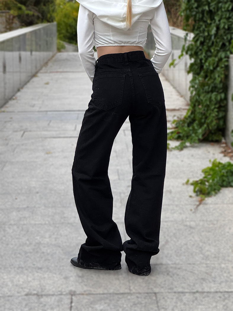 Siyah Baggy Flare Jean