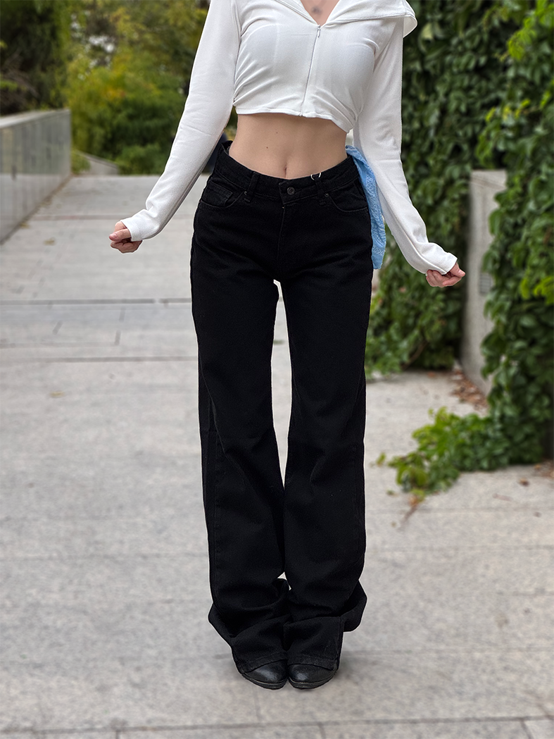 Siyah Baggy Flare Jean