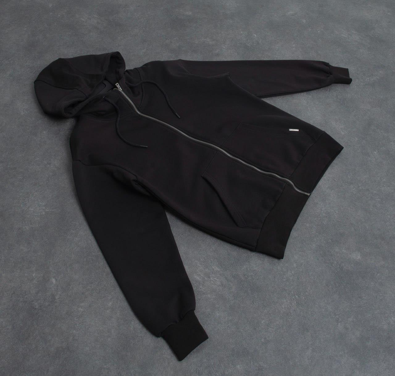 Siyah Basic Oversize Premium Zip Hoodie