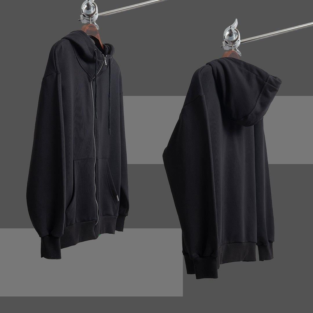 Siyah Basic Oversize Premium Zip Hoodie