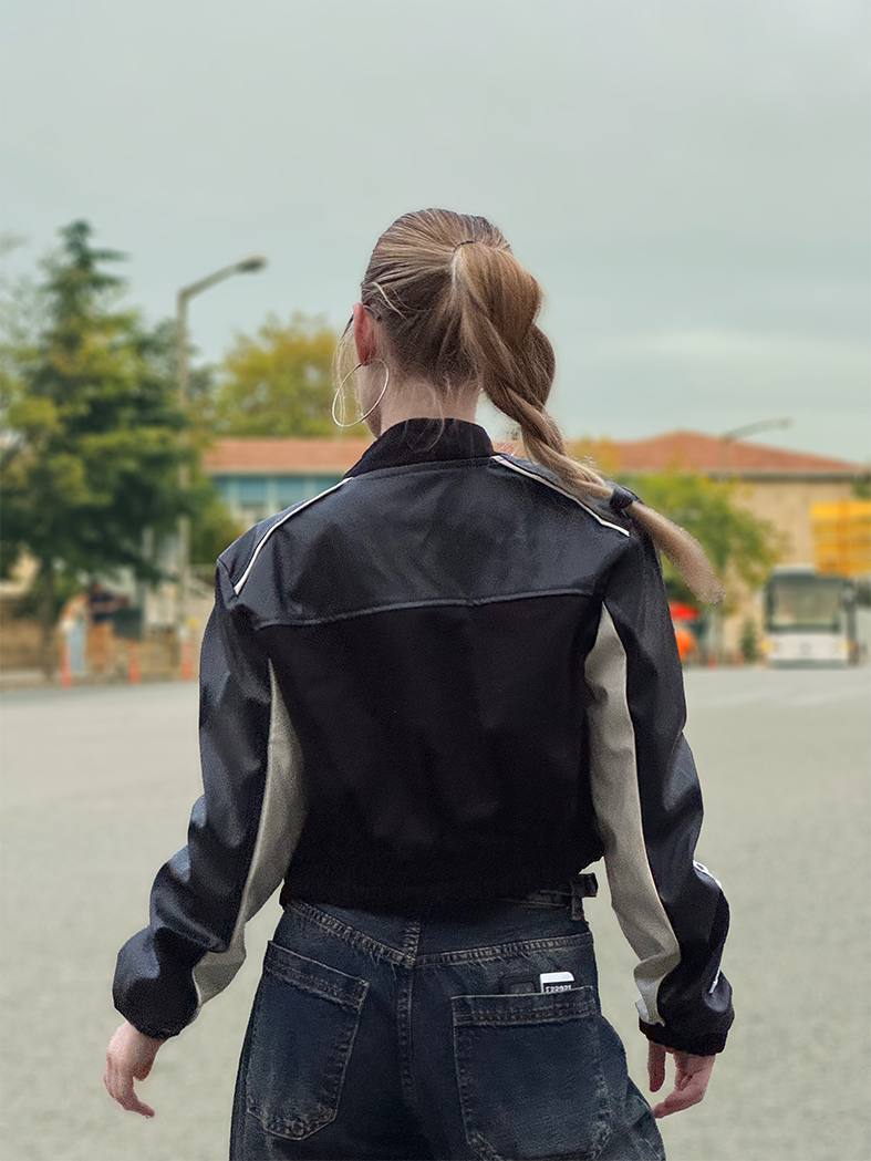 Siyah Crop Biker Ceket