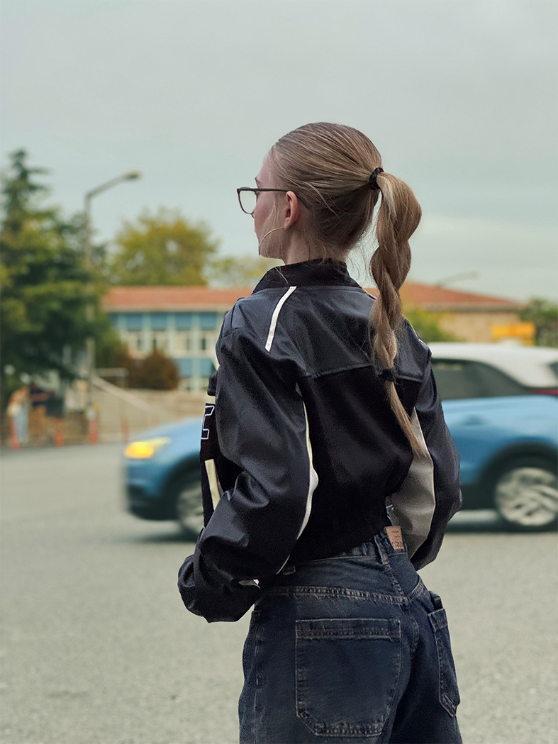 Siyah Crop Biker Ceket