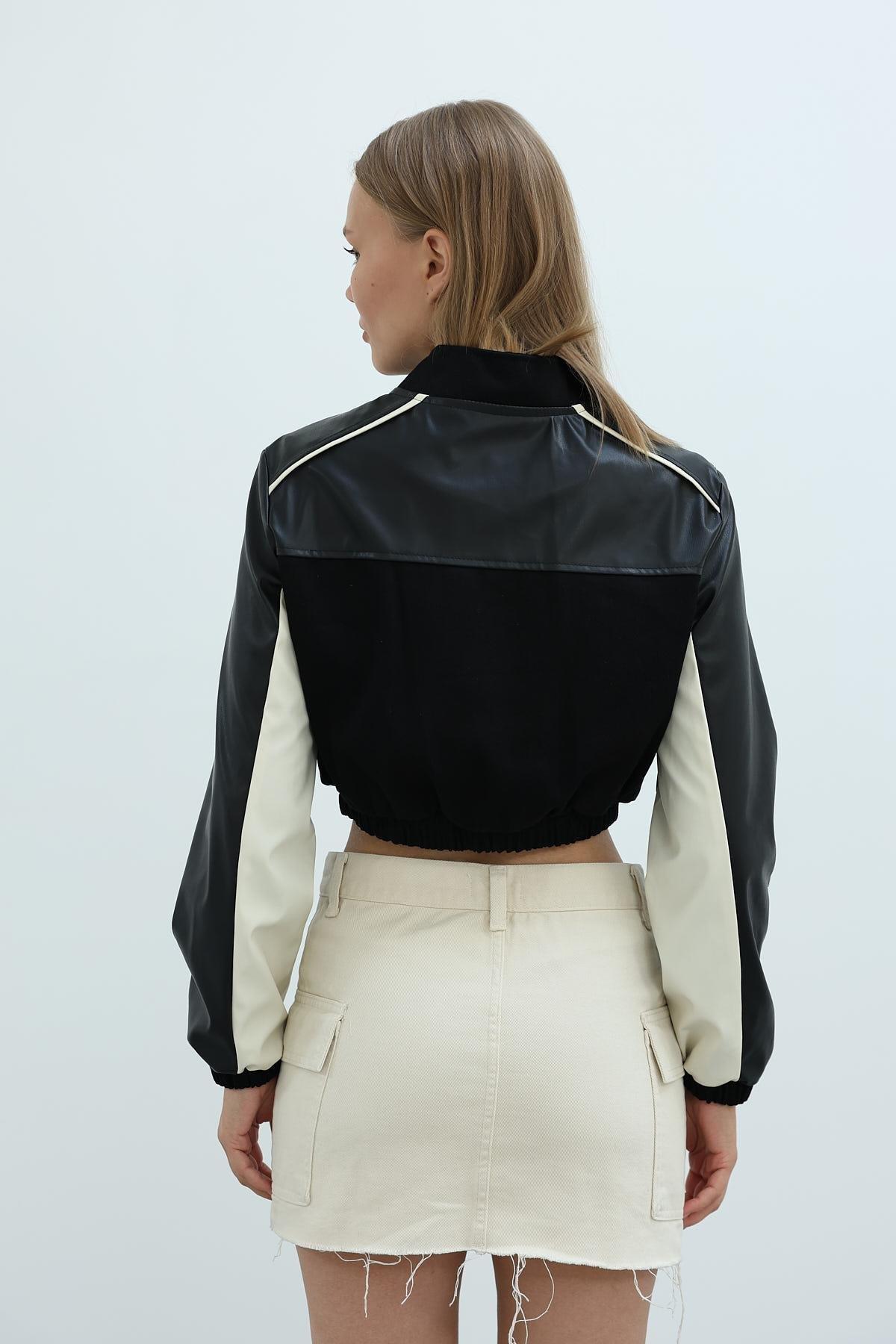 Siyah Crop Biker Ceket