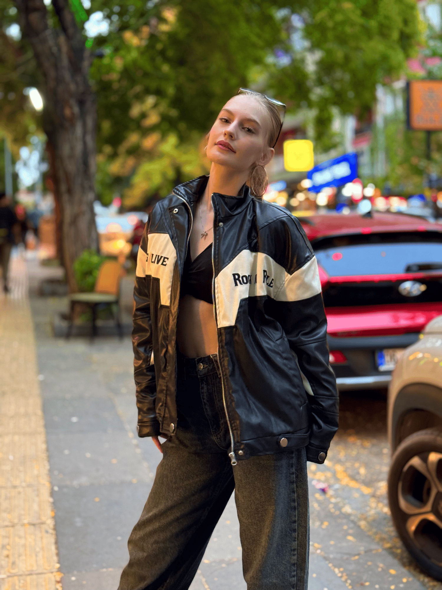 Siyah Rock N' Role Biker Ceket