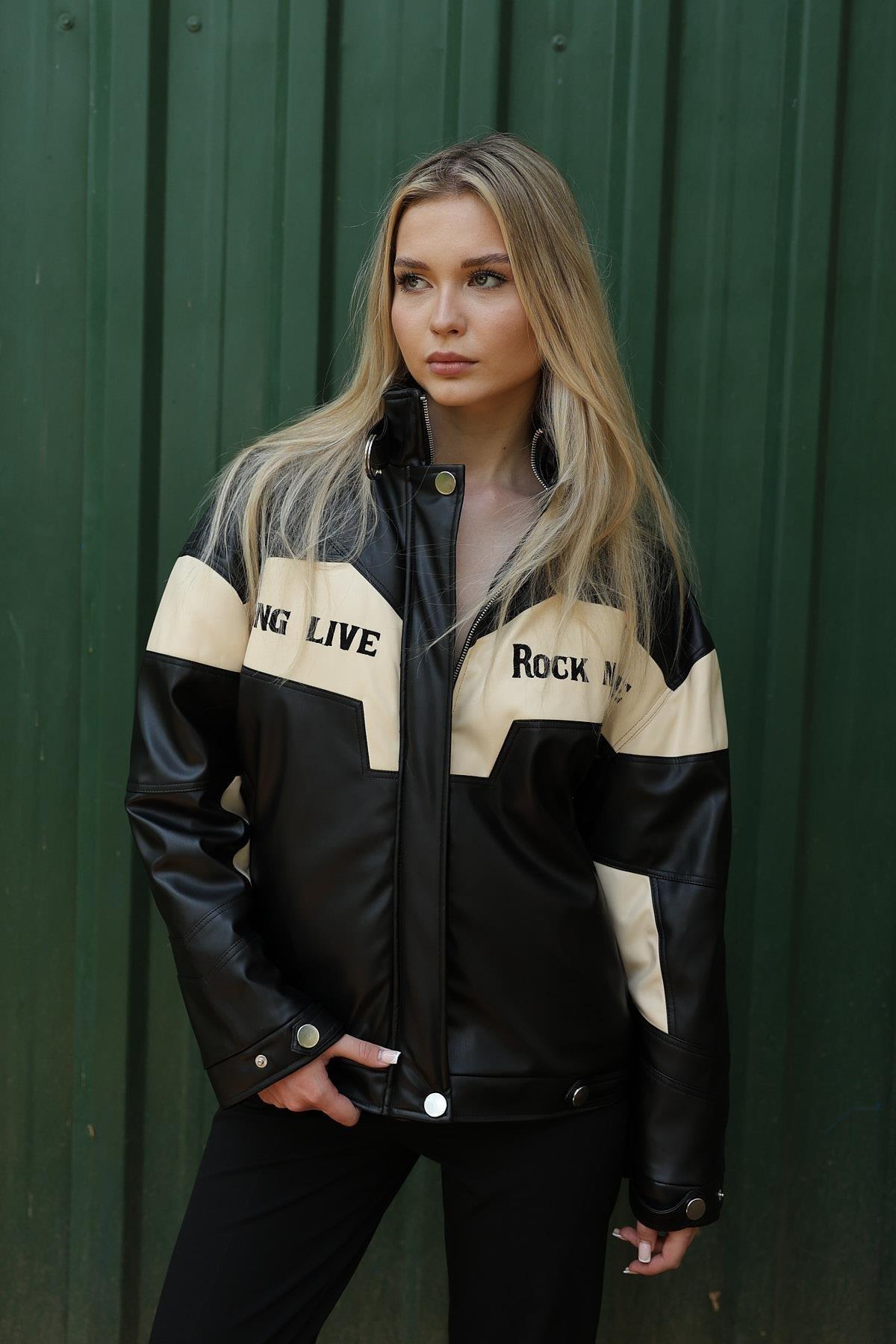 Siyah Rock N' Role Biker Ceket