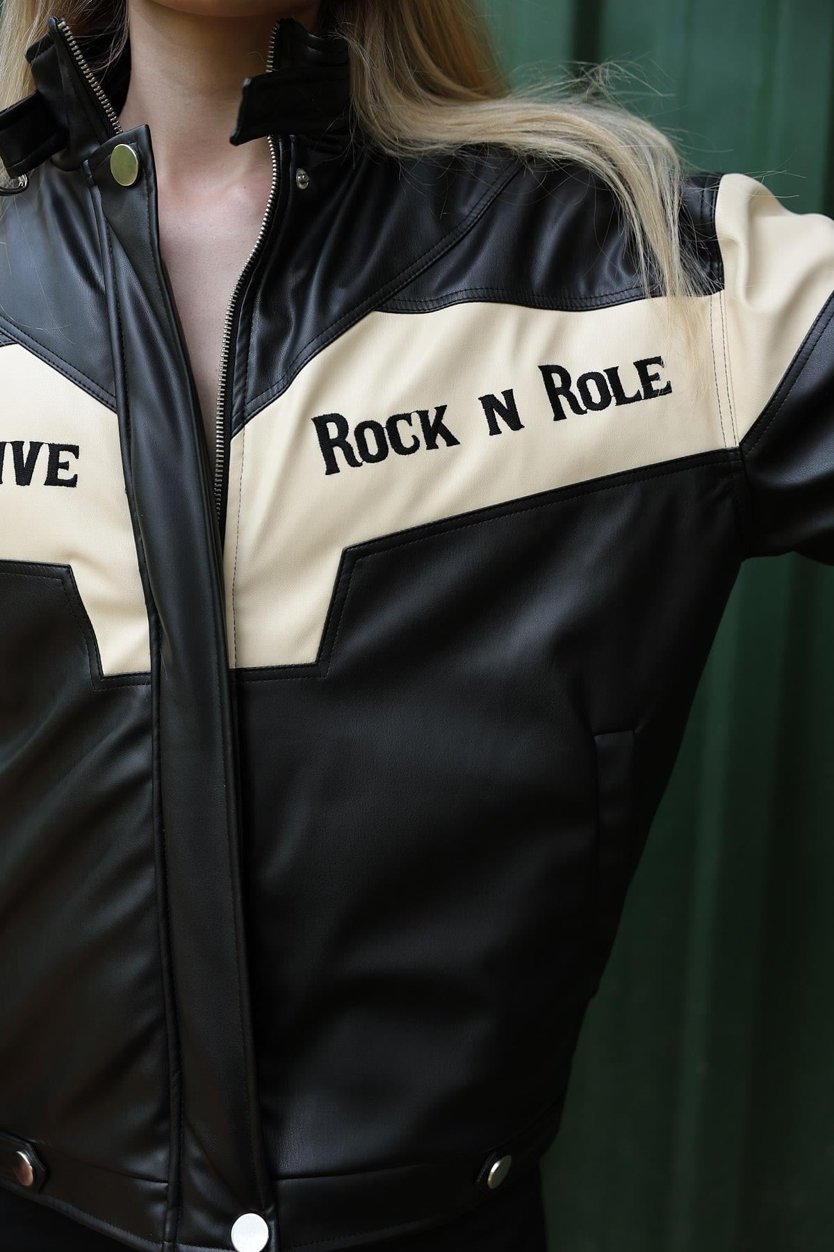 Siyah Rock N' Role Biker Ceket