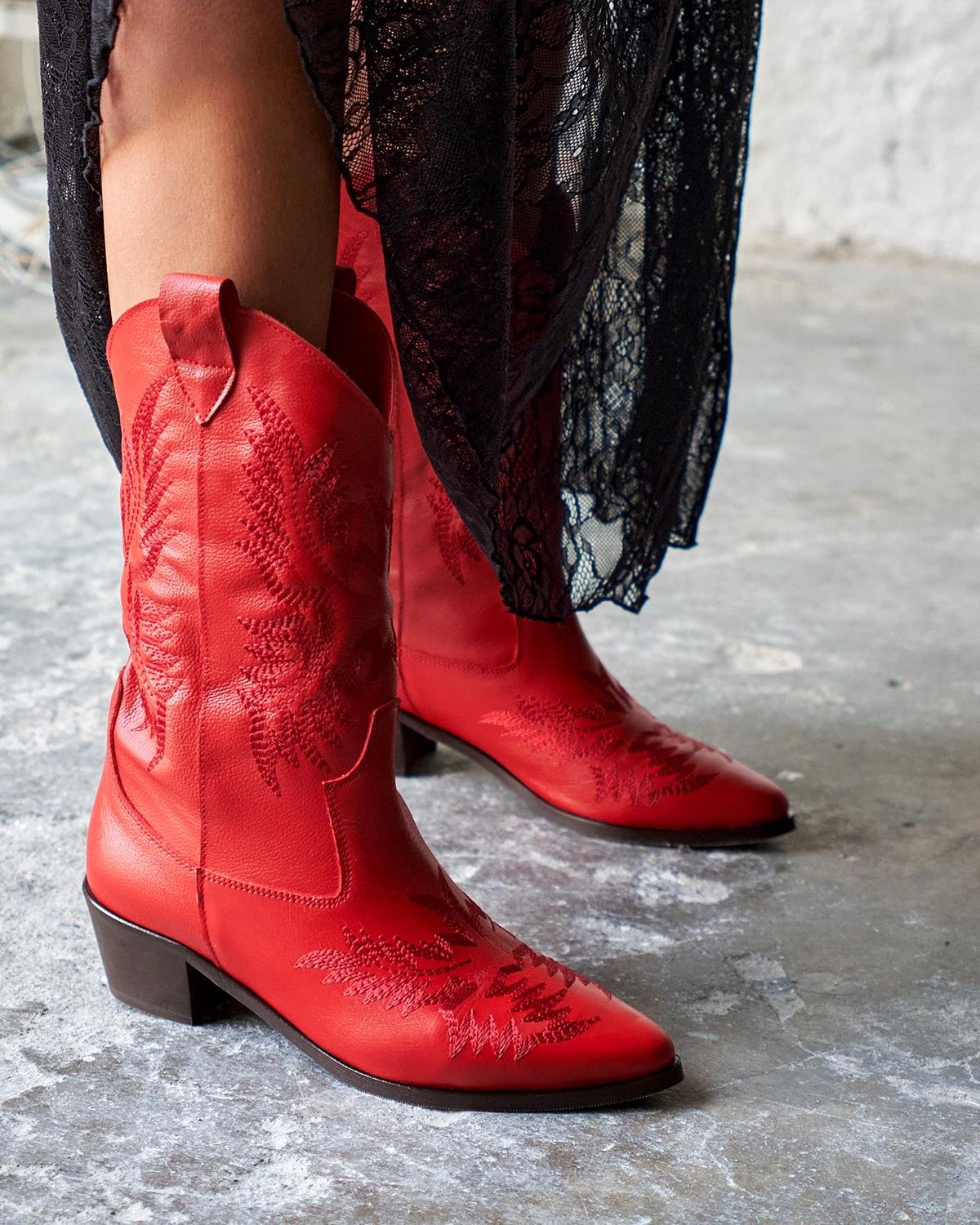 COMMUT KIRMIZI DERİ KOVBOY BOT