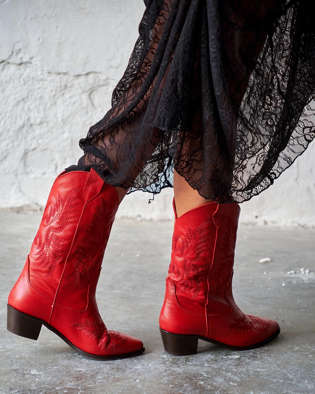 COMMUT KIRMIZI DERİ KOVBOY BOT