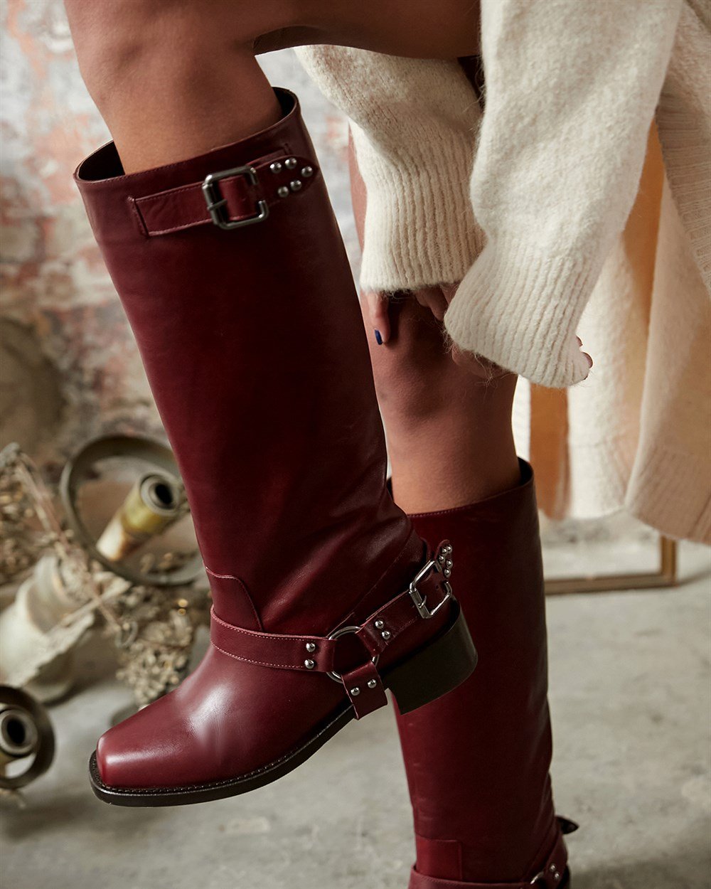 FLOWY BORDO DERİ ÇİZME