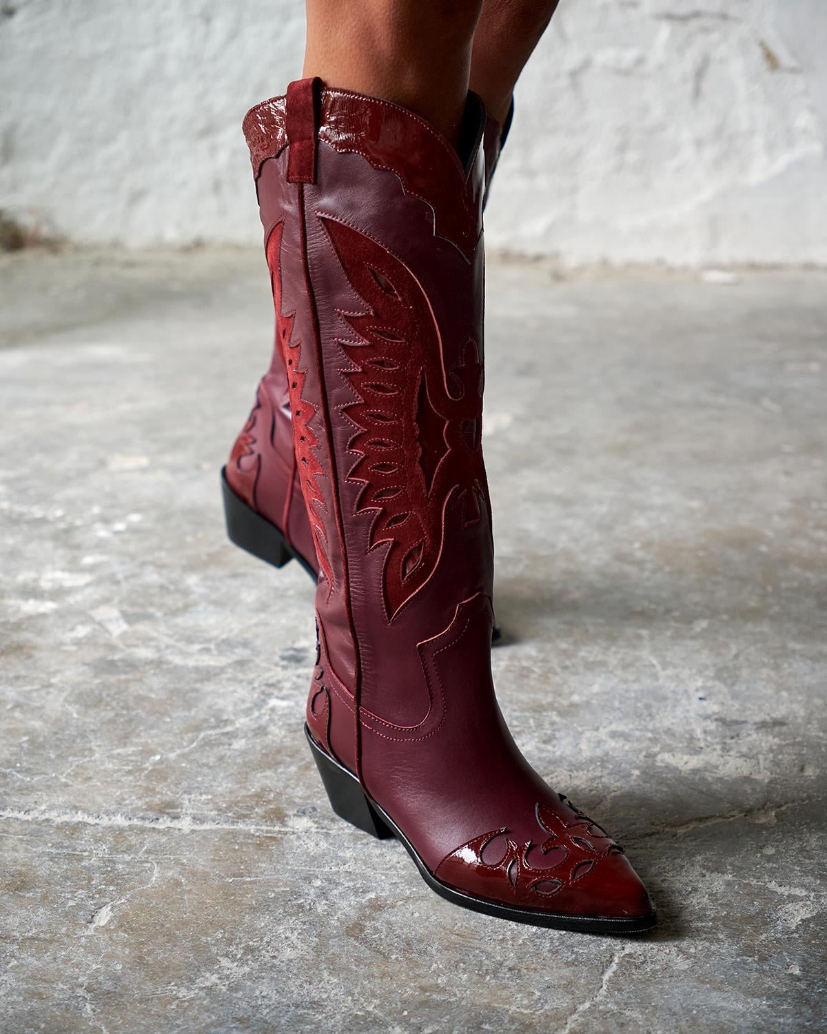 GRİMES BORDO DERİ KOVBOY ÇİZME
