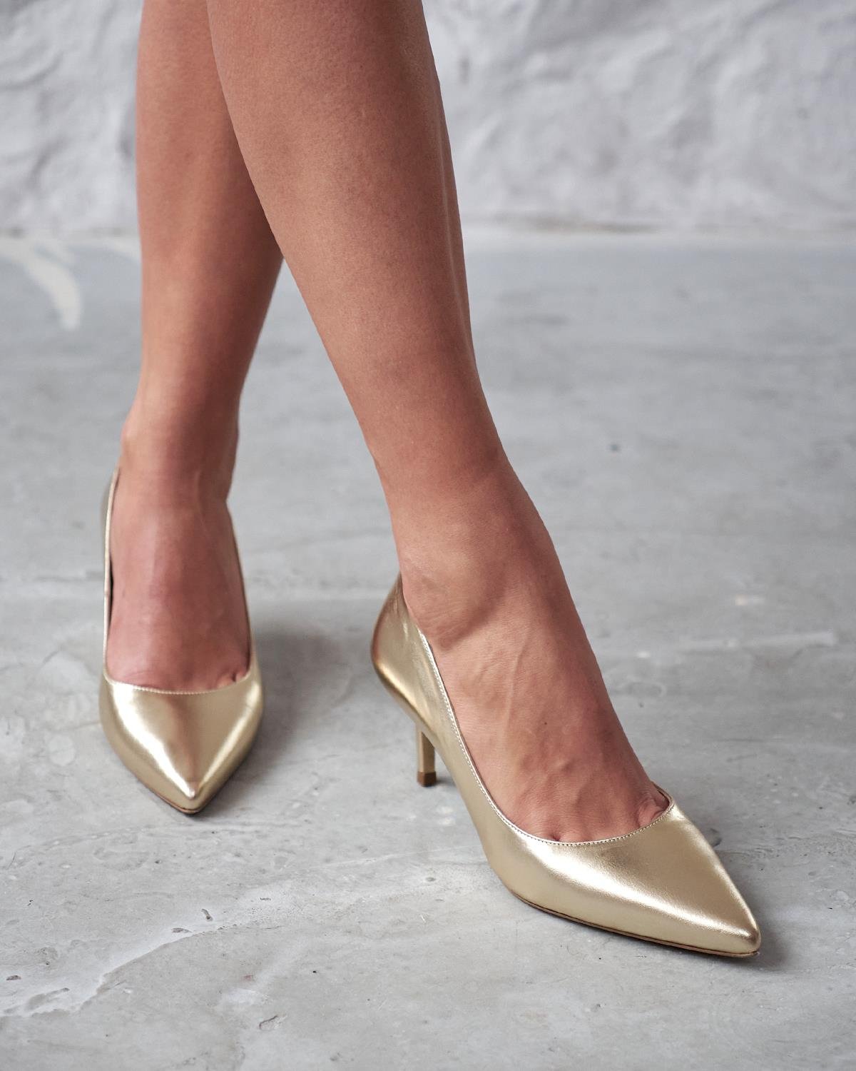 SİTY 5 CM GOLD DERİ STİLETTO