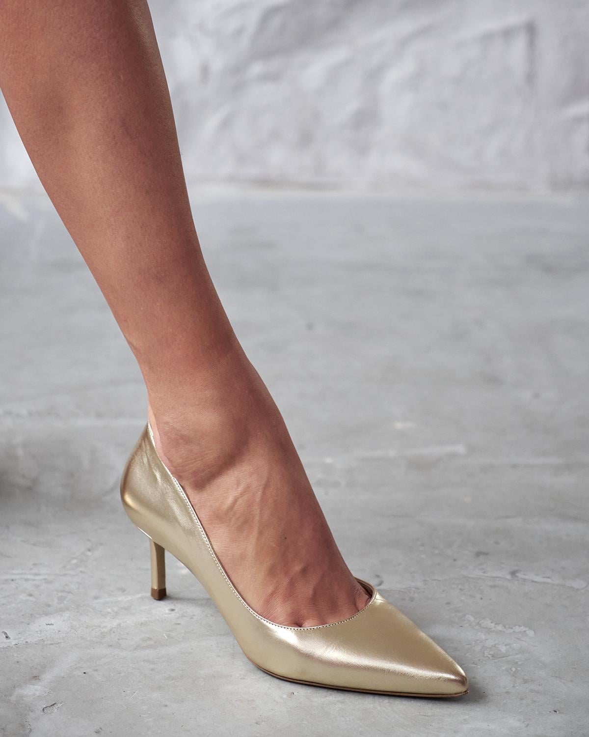 SİTY 5 CM GOLD DERİ STİLETTO