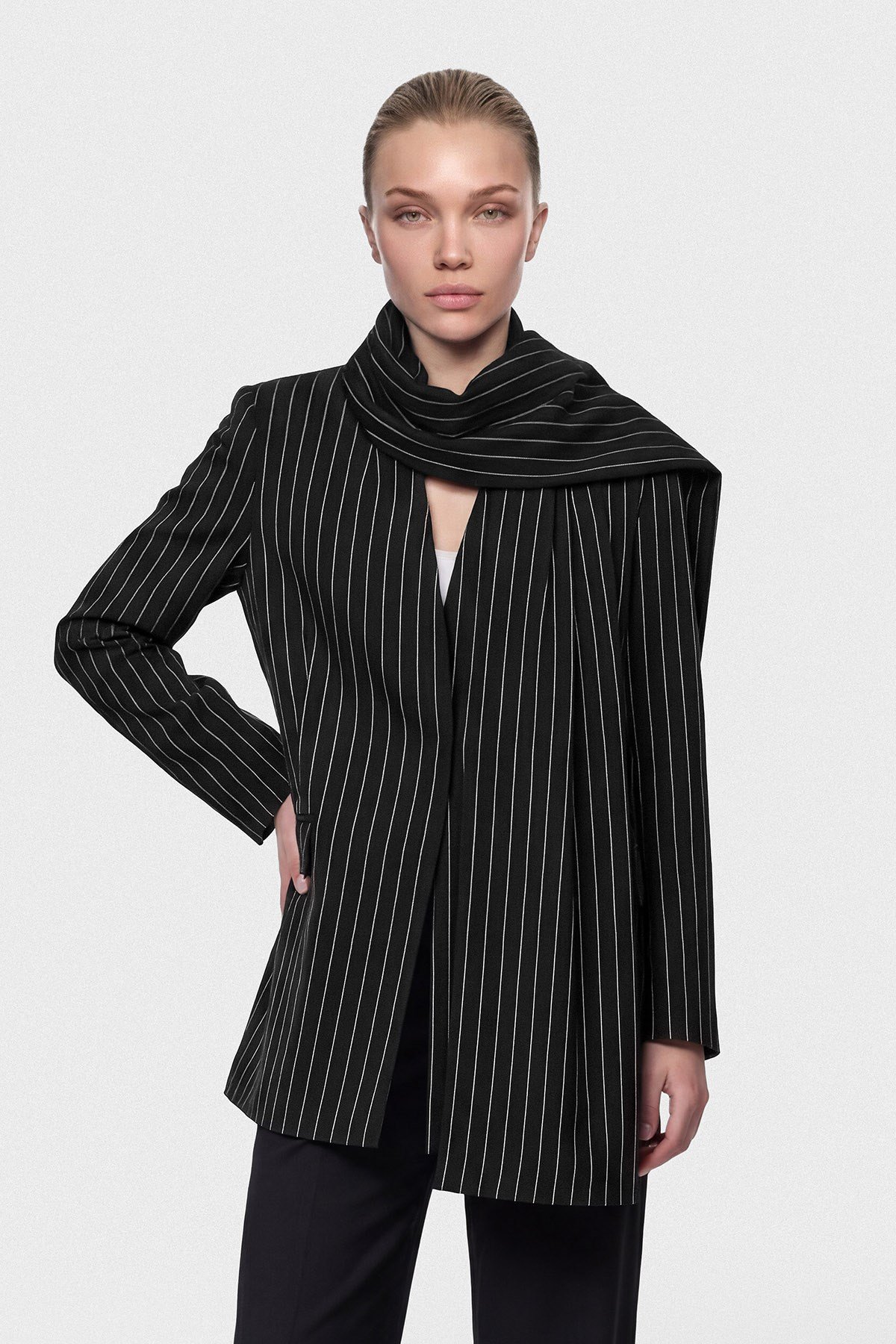 Çizgili Luxe Ceket Siyah