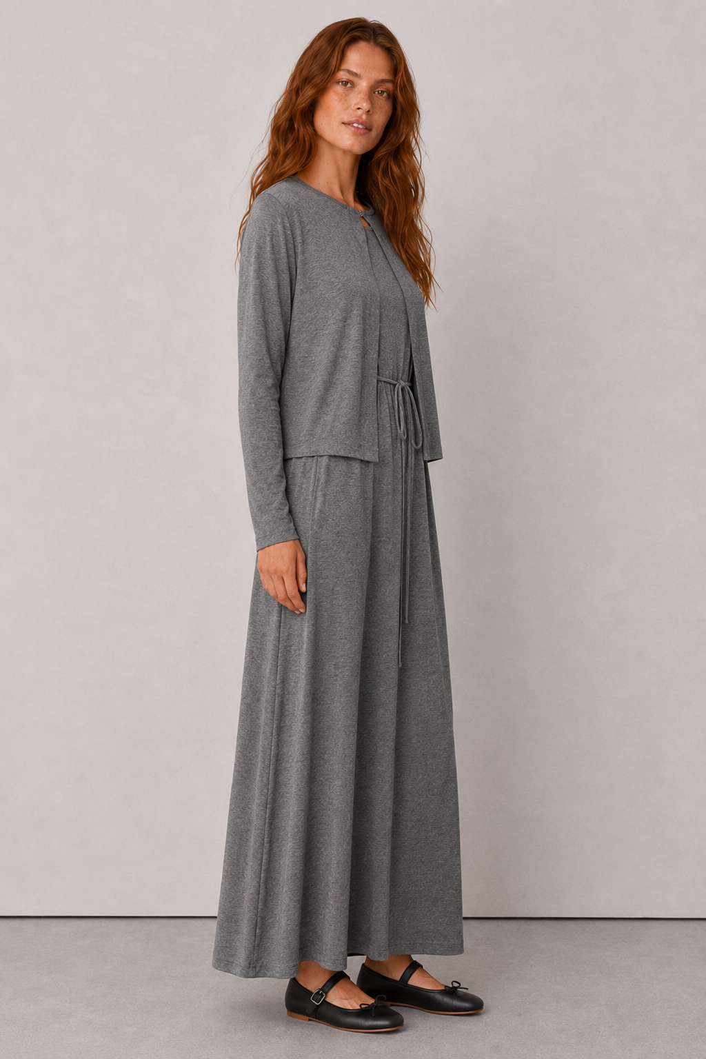 Natural Dokulu Kimono Koyu Gri