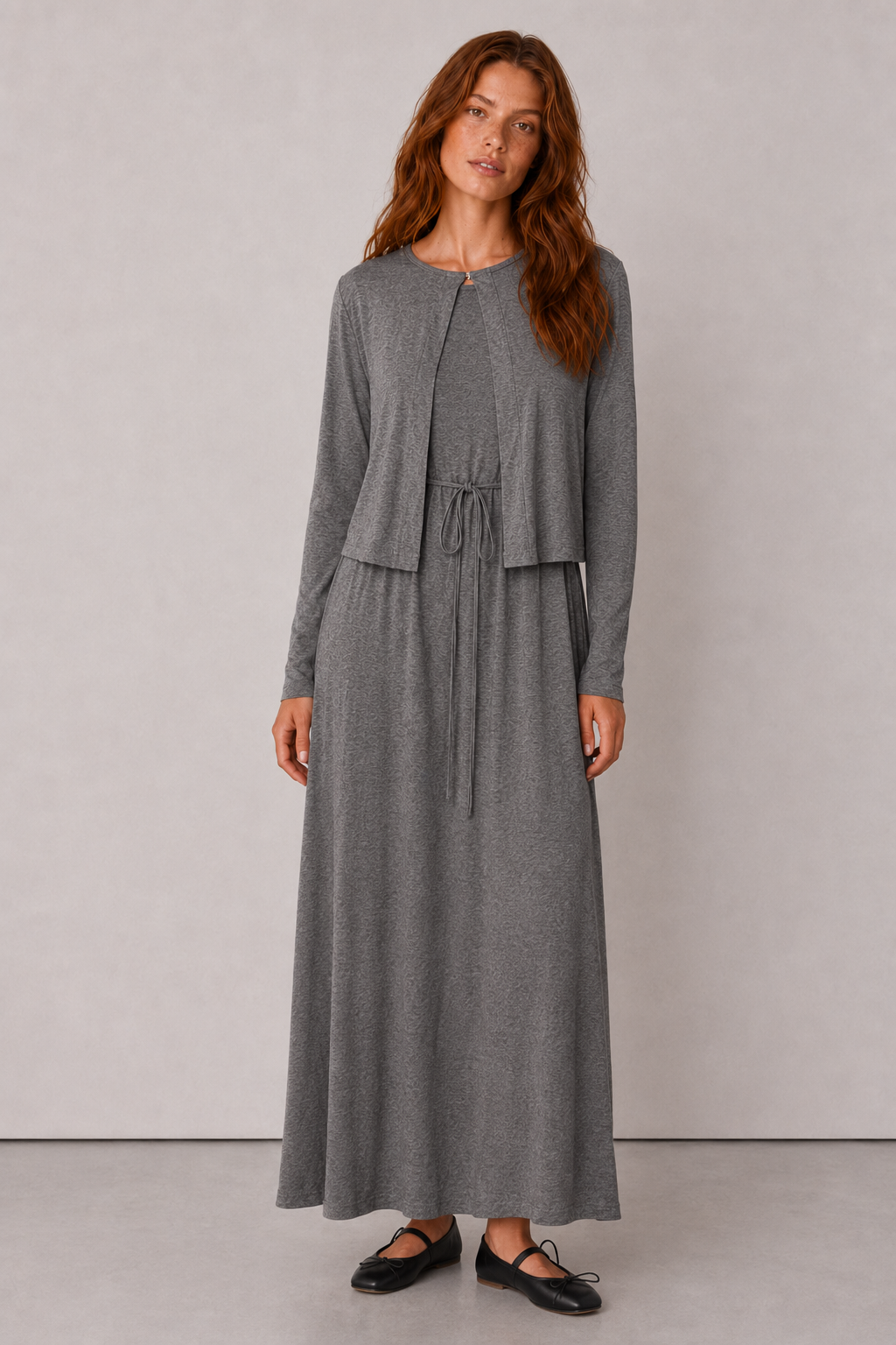 Natural Dokulu Kimono Koyu Gri