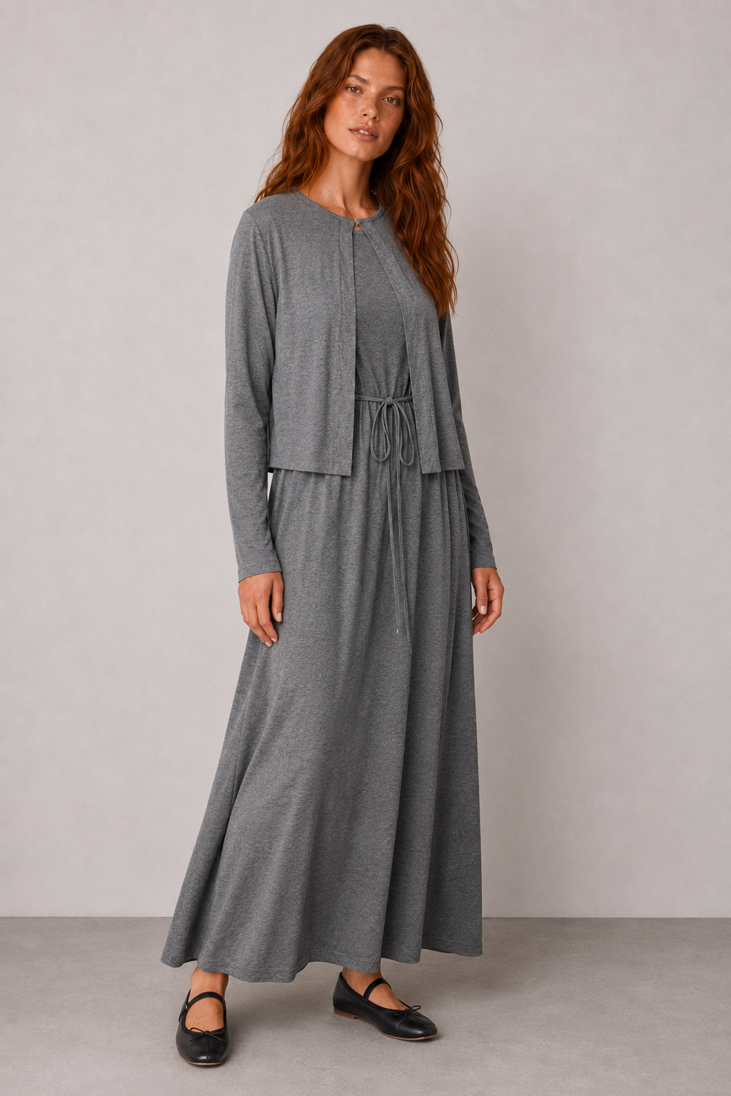 Natural Dokulu Kimono Koyu Gri