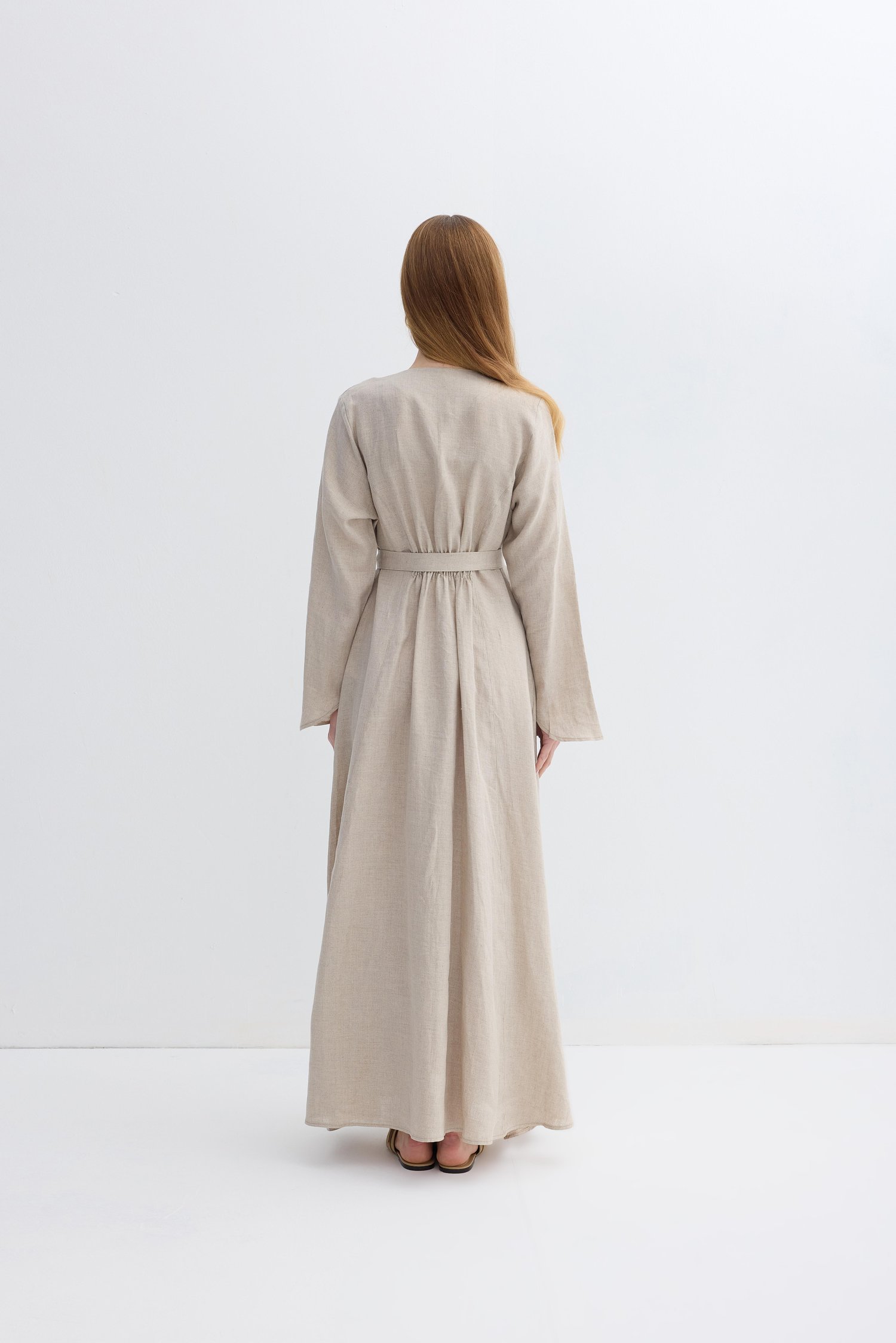 Natural Linen Düğmeli Elbise