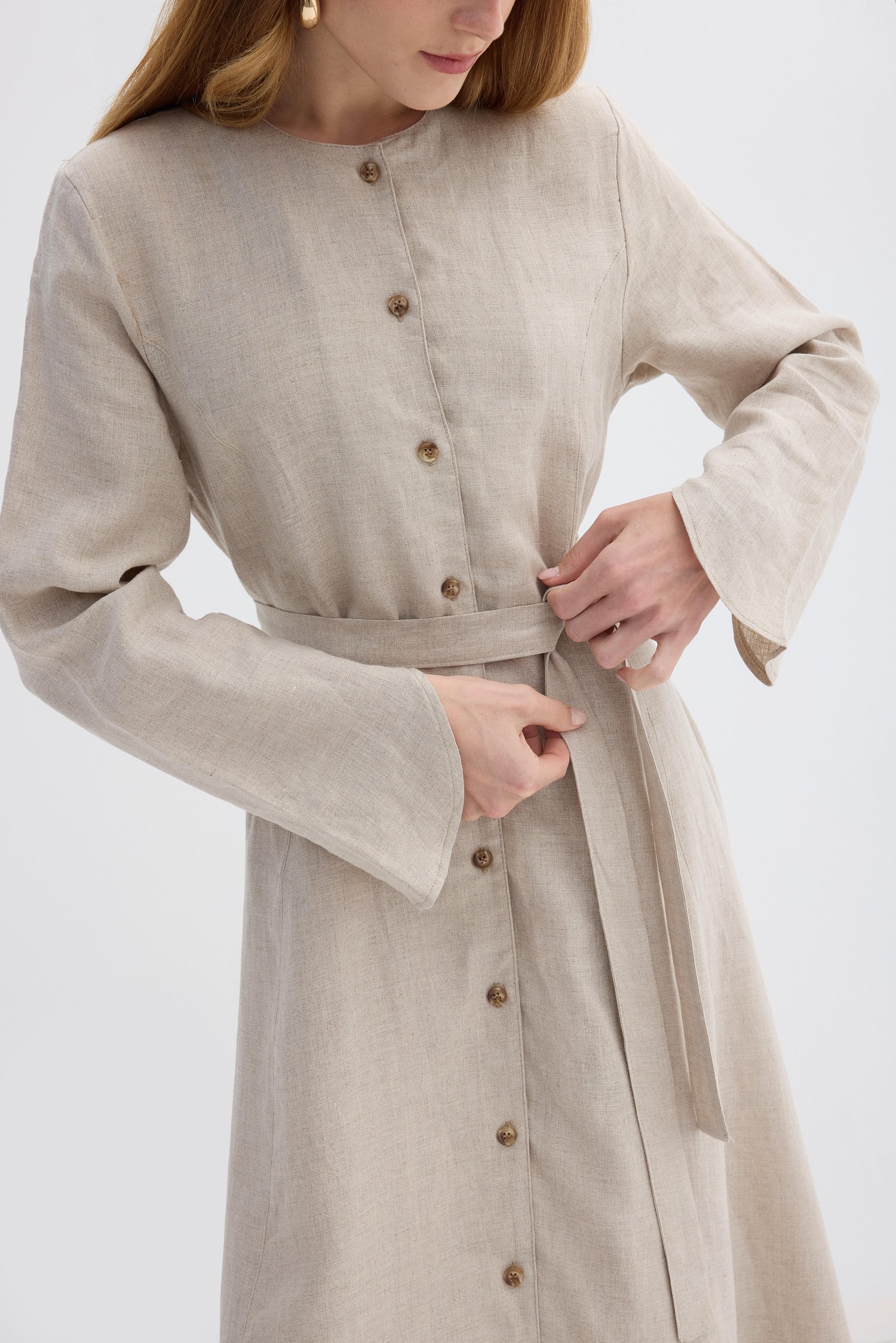 Natural Linen Düğmeli Elbise